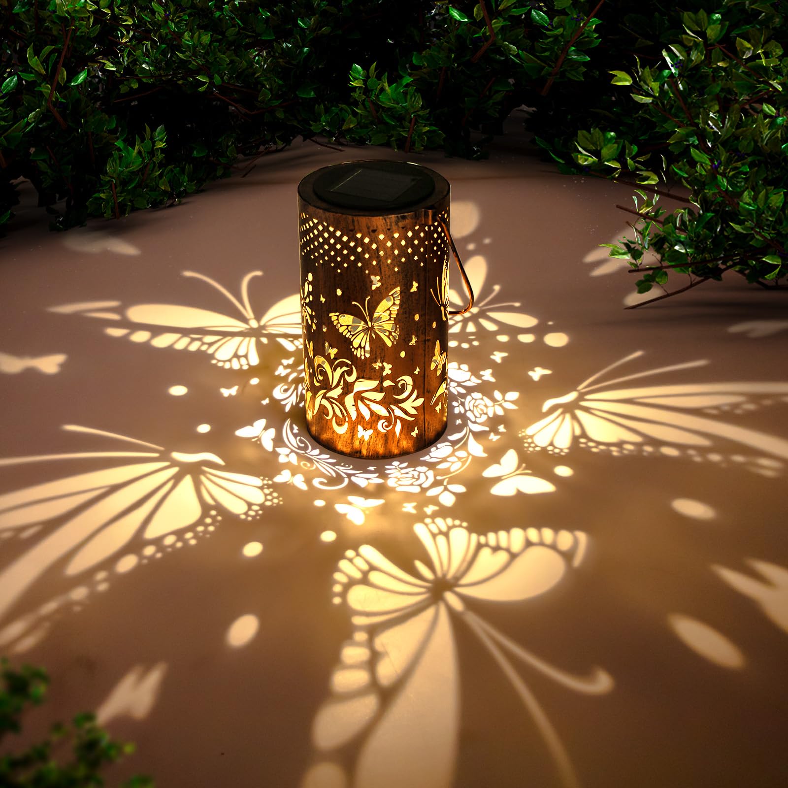 Butterfly Solar Lanterns Outdoor Hanging, Hollowed-Out Metal Waterproof LED Garden Decor Light for Patio Yard Pathway Lawn Front Porch, Christmas Thanksgiving Birthday Gifts for Women Mom Grandma