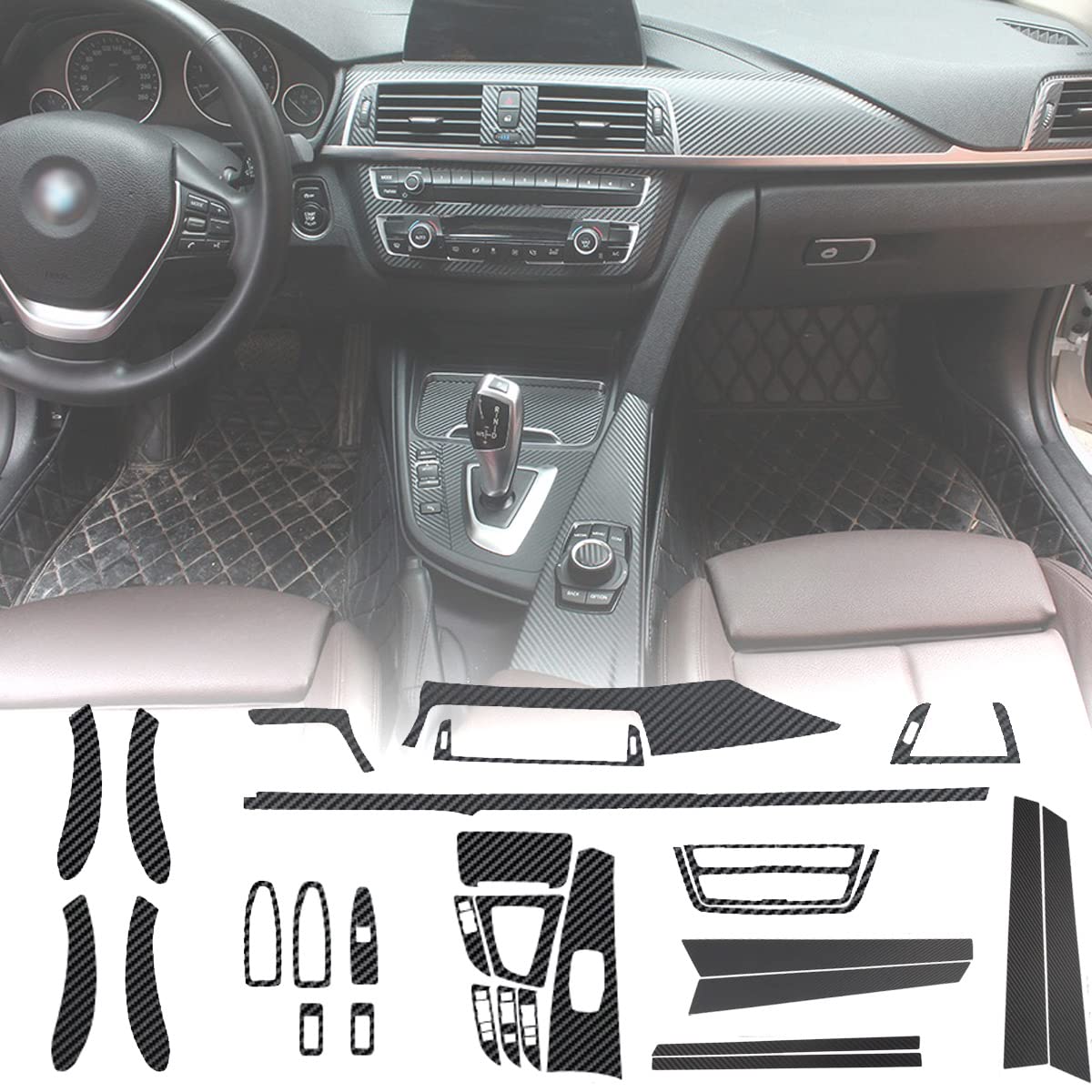 aohua Center Console Dashboard Vinyl Wrap Cover Matte Black Carbon Fiber Interior Pre-Cut Armrest Console Panel Protective Decoration Sticker Accessories for BMW 3 Series/4 series/F30 F31 F32 F34 F36