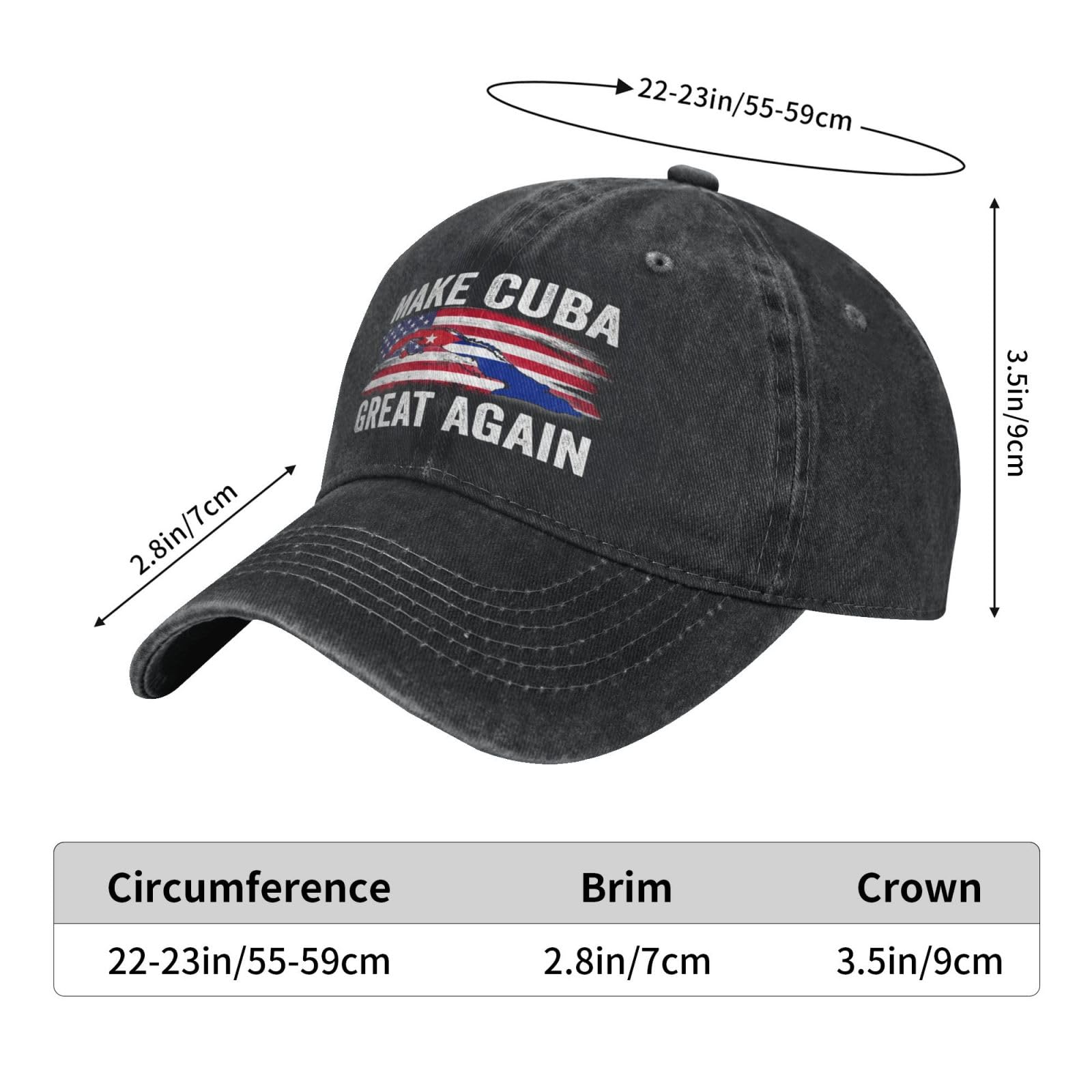 muciioa Make Cuba Great Again hat Cuban Flag Cotton Cap Black