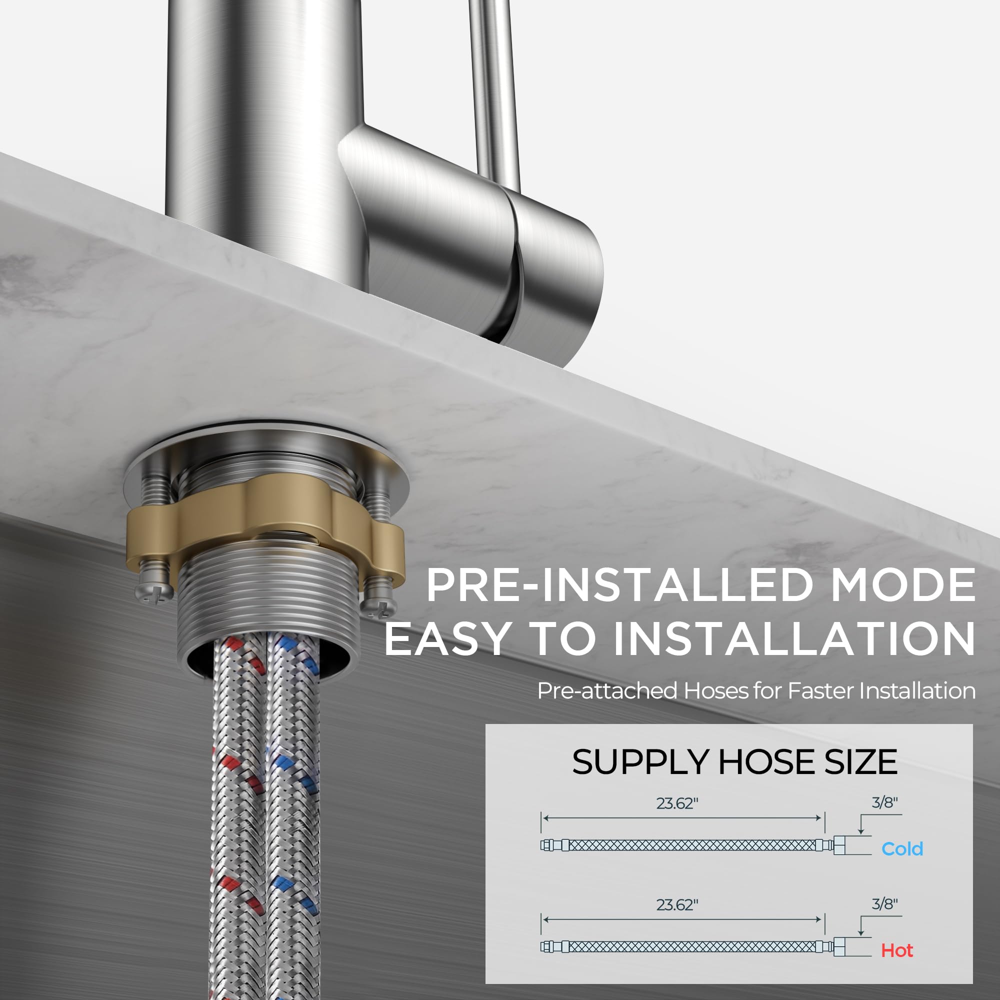 FORIOUS Kitchen Faucet, Brushed Nickel Commercial Modern Single Handle Faucet for Kitchen Sink, Stainless Steel High Arc with Deck Plate for 1 or 3 Hole, Suitable for Bar RV Camper Outdoor