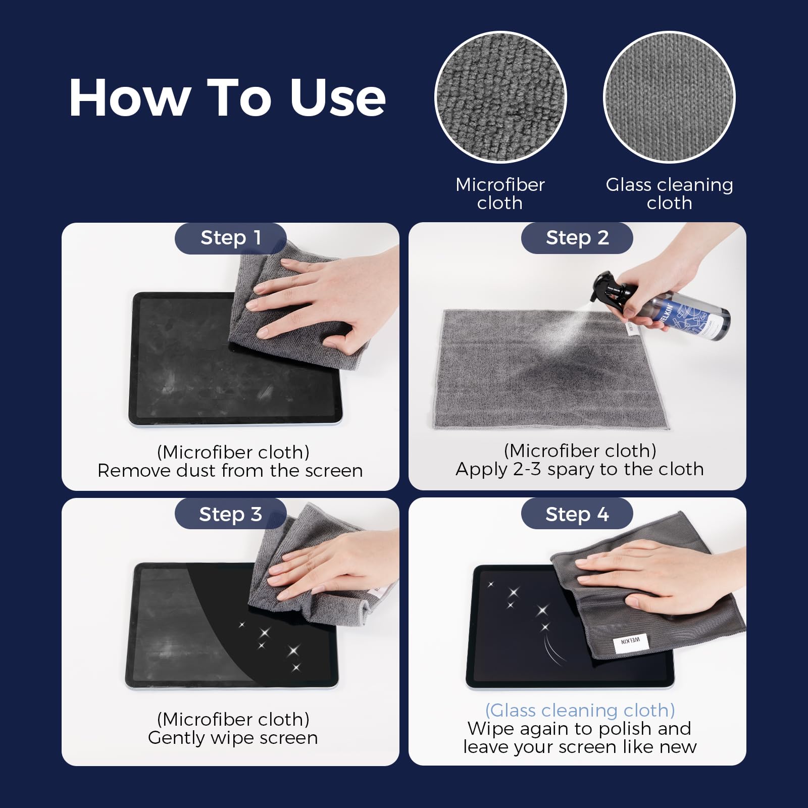 WELKIN Screen Cleaner Spray Kit(8.4 oz + 8.4 oz)- Cleaning Mist and Gel for TV, Laptop, Computer, Phone Touchscreen - 2 Sprayers,1 Microfiber Cloth & 1 Glass Wipe Included