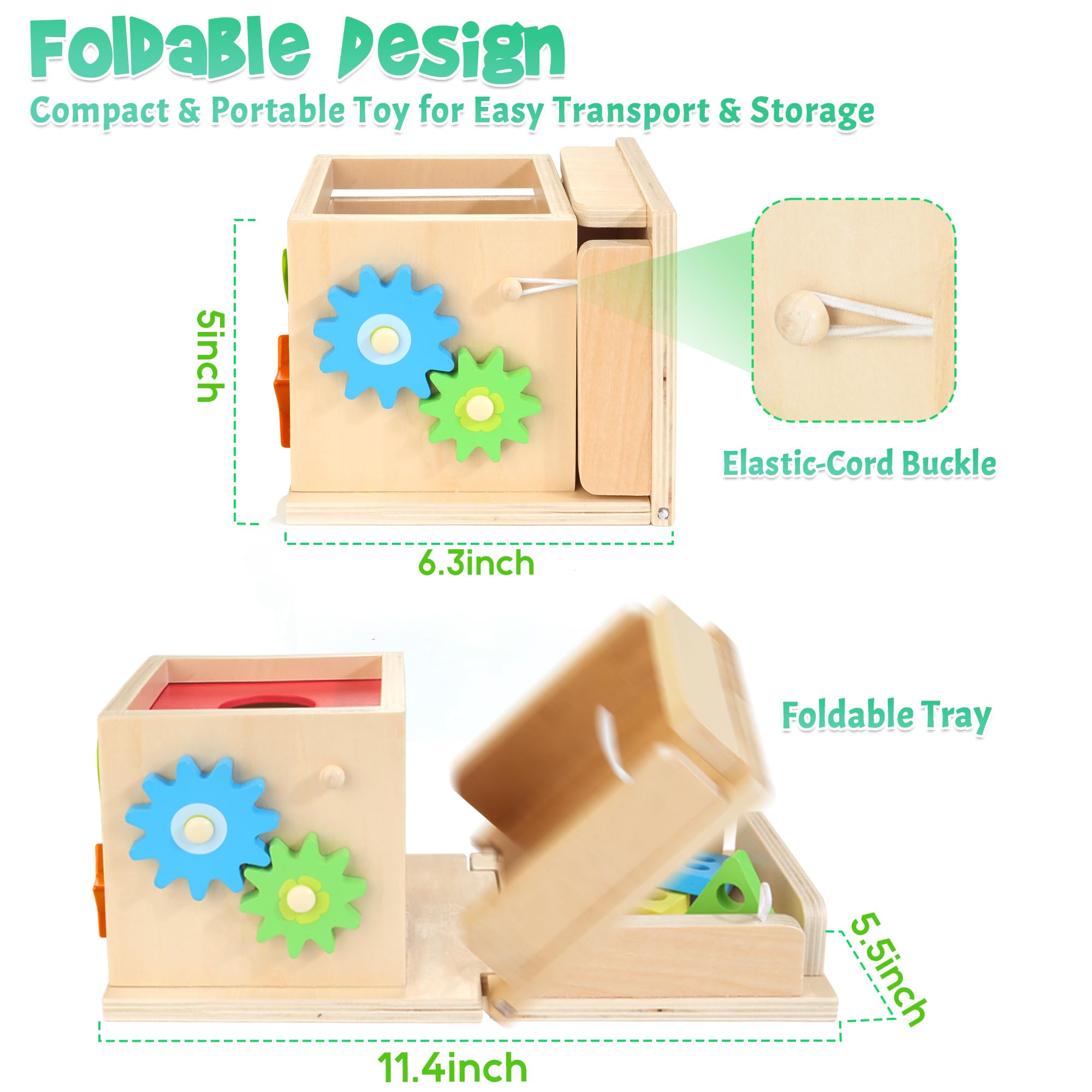 Kizfarm Wooden Montessori Baby Toys, 8-in-1 Wooden Play Kit Includes Object Permanent Box, Coin Box, Carrot Harvest, Shape Sorting & Stacking - Christmas Birthday Gift for Boys Girls Toddlers