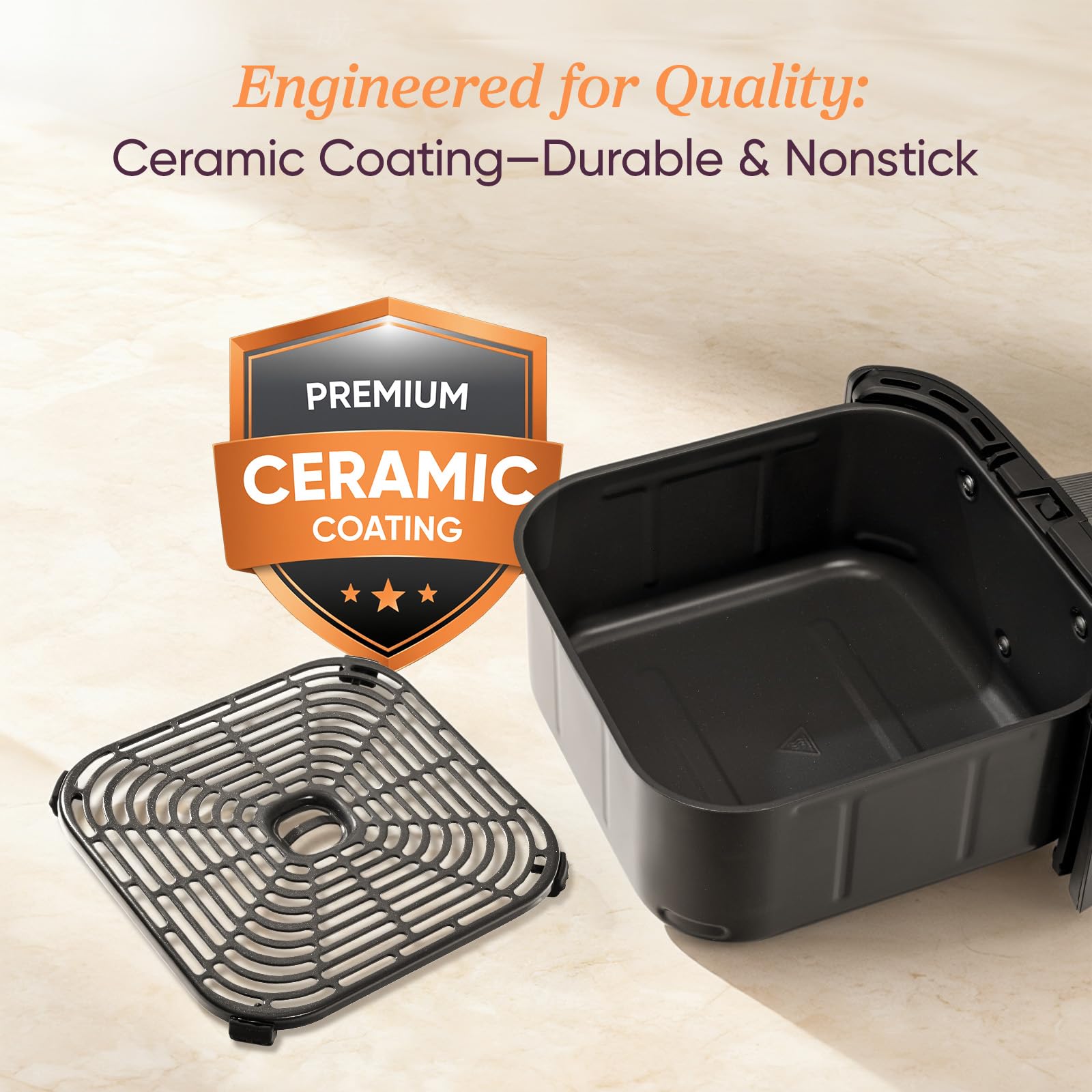 Cosori 9-in-1 TurboBlaze Air Fryer 6 Qt, Premium Ceramic Coating, 90°ā450°F, Precise Heating for Even Results, Air Fry, Roast, Bake, Broil, Dry, Frozen, Proof, Reheat, Keep Warm, 120V, Dark Gray
