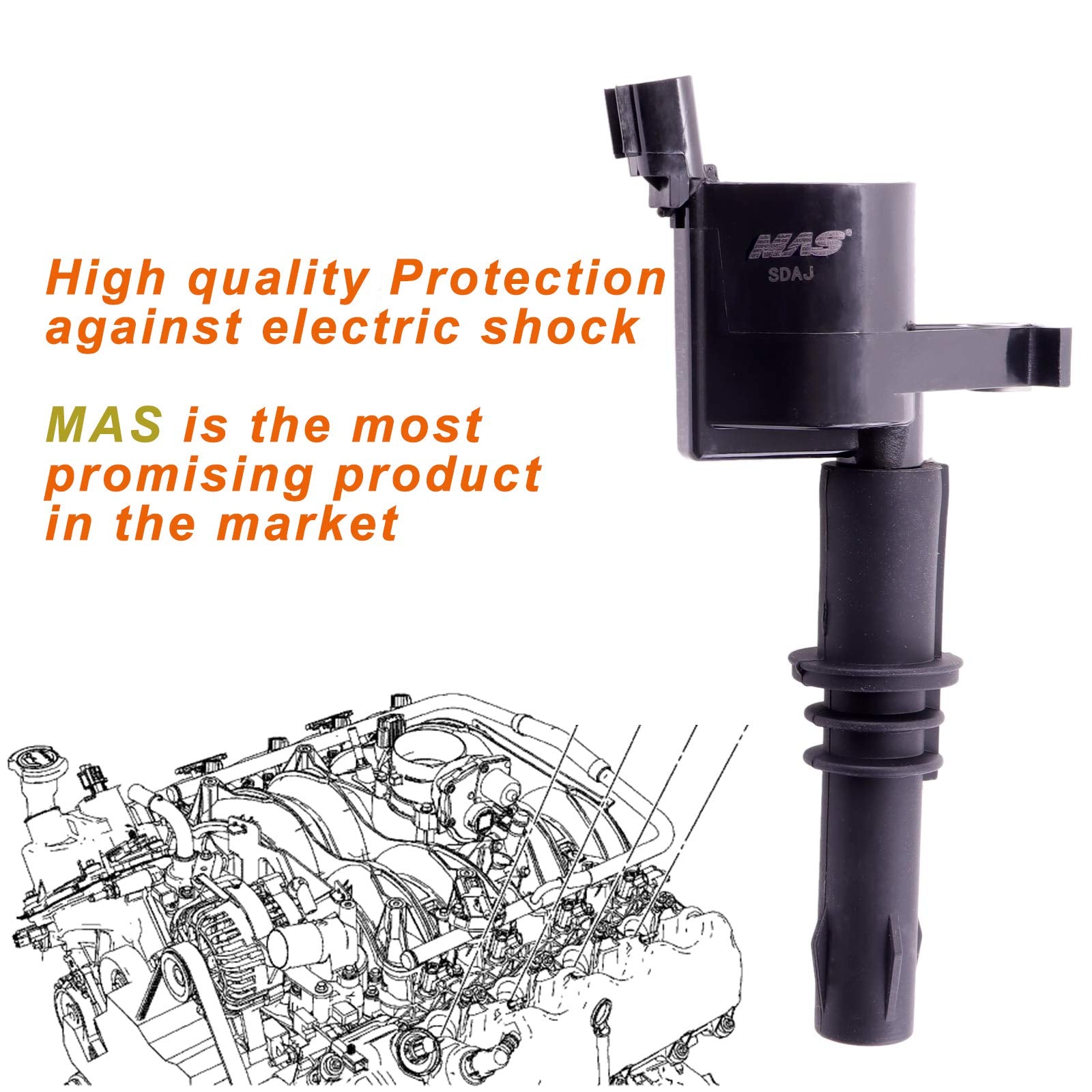 MAS Set of 8 Ignition Coils Compatible with Ford Expedition Explorer F150 F250 F350 Super Duty Lincoln Navigator Mark LT Mercury Replacement for DG511 C1541 FD508