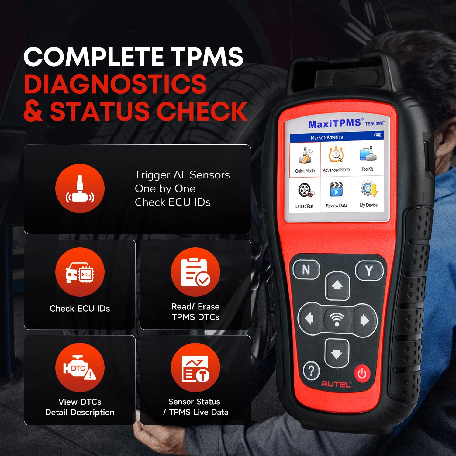 Autel MaxiTPMS TS508WF KIT, 2025 TPMS Programming Relearn Tool, WiFi Ver. of TS508 TS501 PRO TS601 TS408S, Lifetime Update, Relearn/Activate All Sensor, TPMS Scan Tool w/$300 8PCS Sensor &4PCS Valves