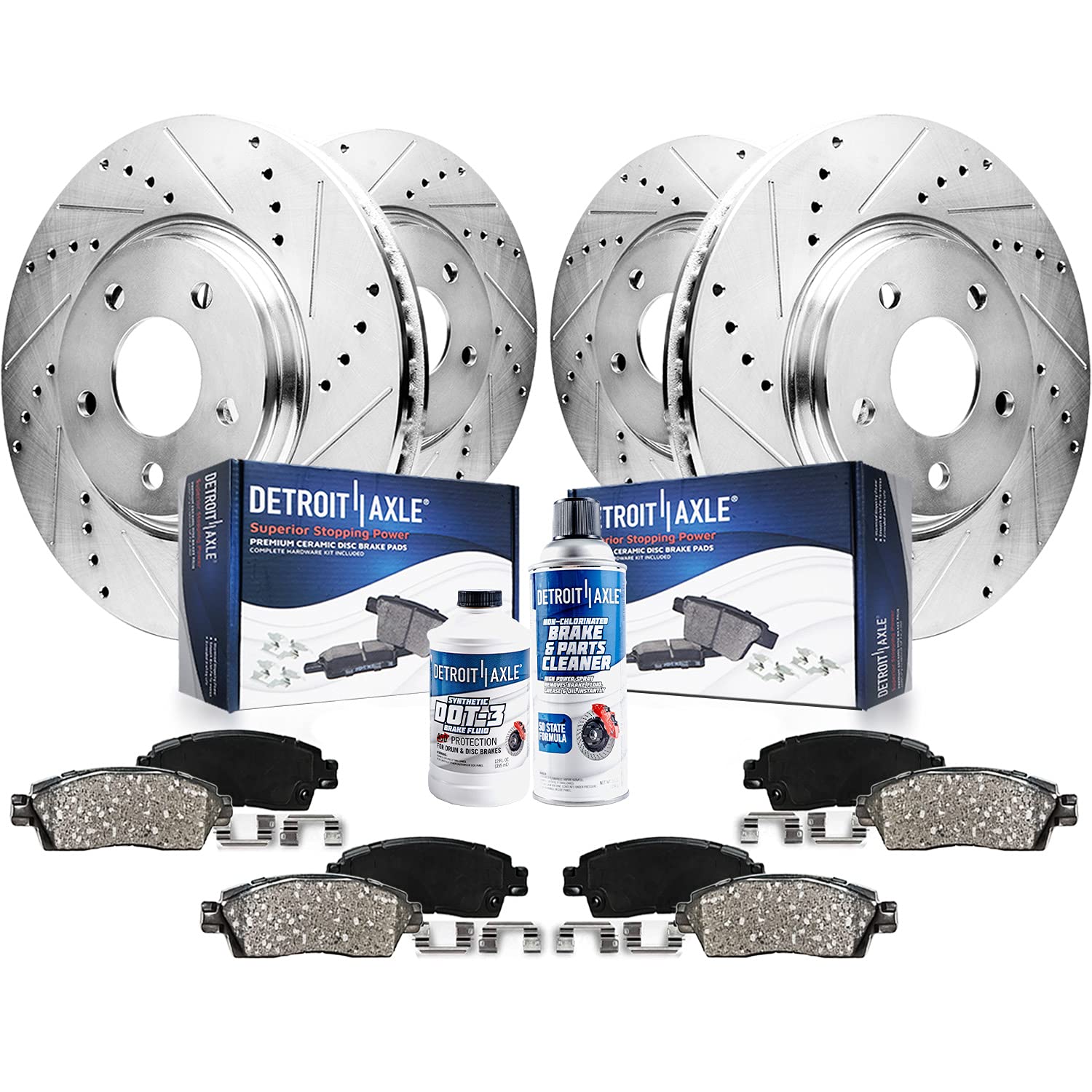 Detroit Axle - Brake Kit for 2010-2017 Chevrolet Equinox GMC Terrain Front & Rear Drilled Slotted Brake Rotors Ceramic Brakes Pads Replacement : 12.64" inch Front and 11.93" inch Rear Rotor