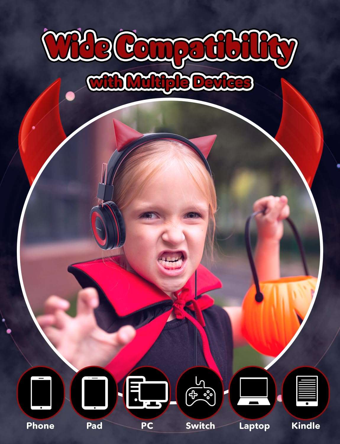 SIMJAR Cat Ear Kids Headphones for Daily Use/School, Wired Boys/Girls Foldable Headphones with Adjustable Headband, 3.5 MM Jack for Online Learning/Travel/Tablet/iPad/Computer
