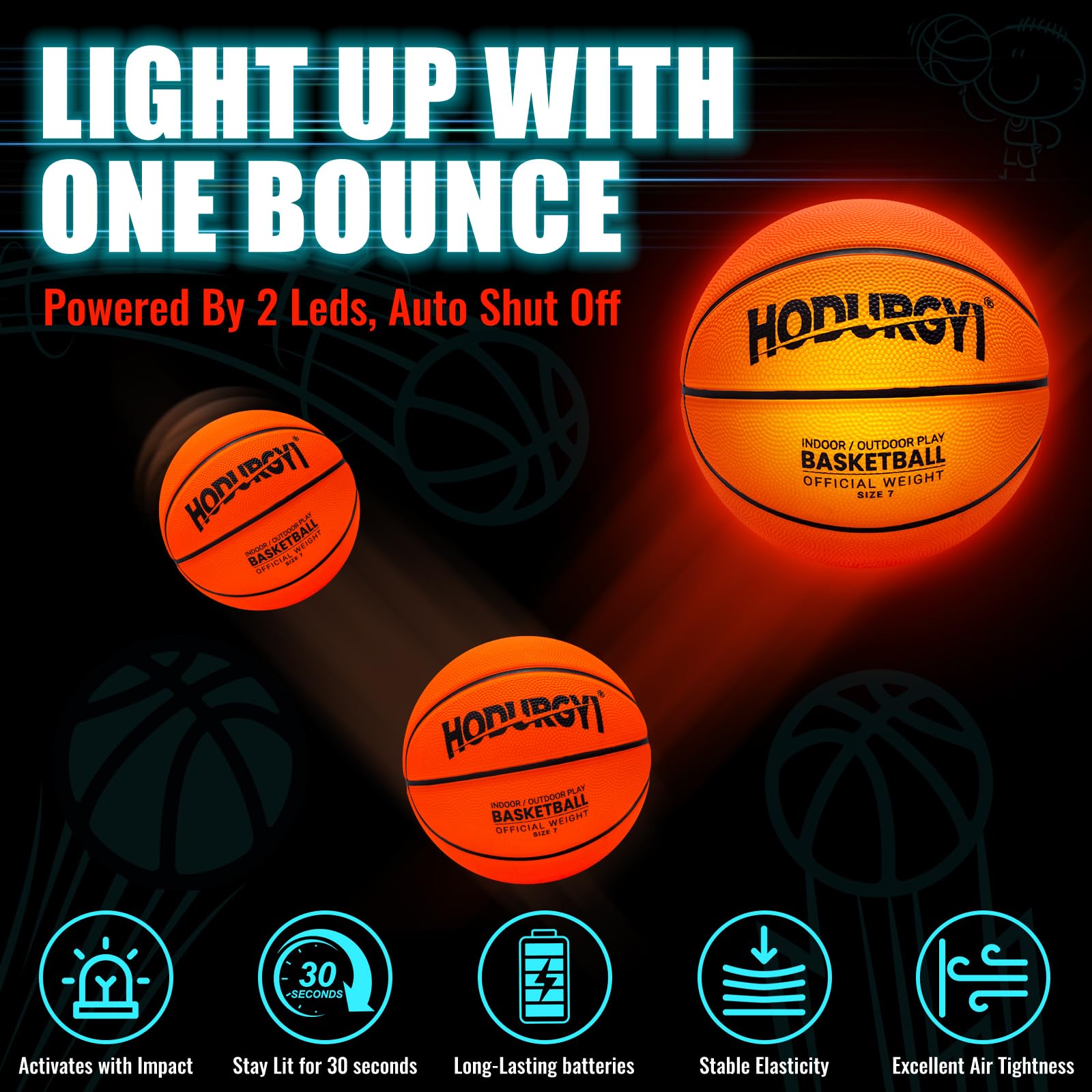 Glow in the Dark Basketball, Christmas Birthday Gifts for Kids Age 6 7 8 9 10 11 12 13+, Light Up Basketball for Teen Boy Gifts Ideas, Basketball Toys for Boys 8-12 Year Old, Cool Toys for Boys Girls
