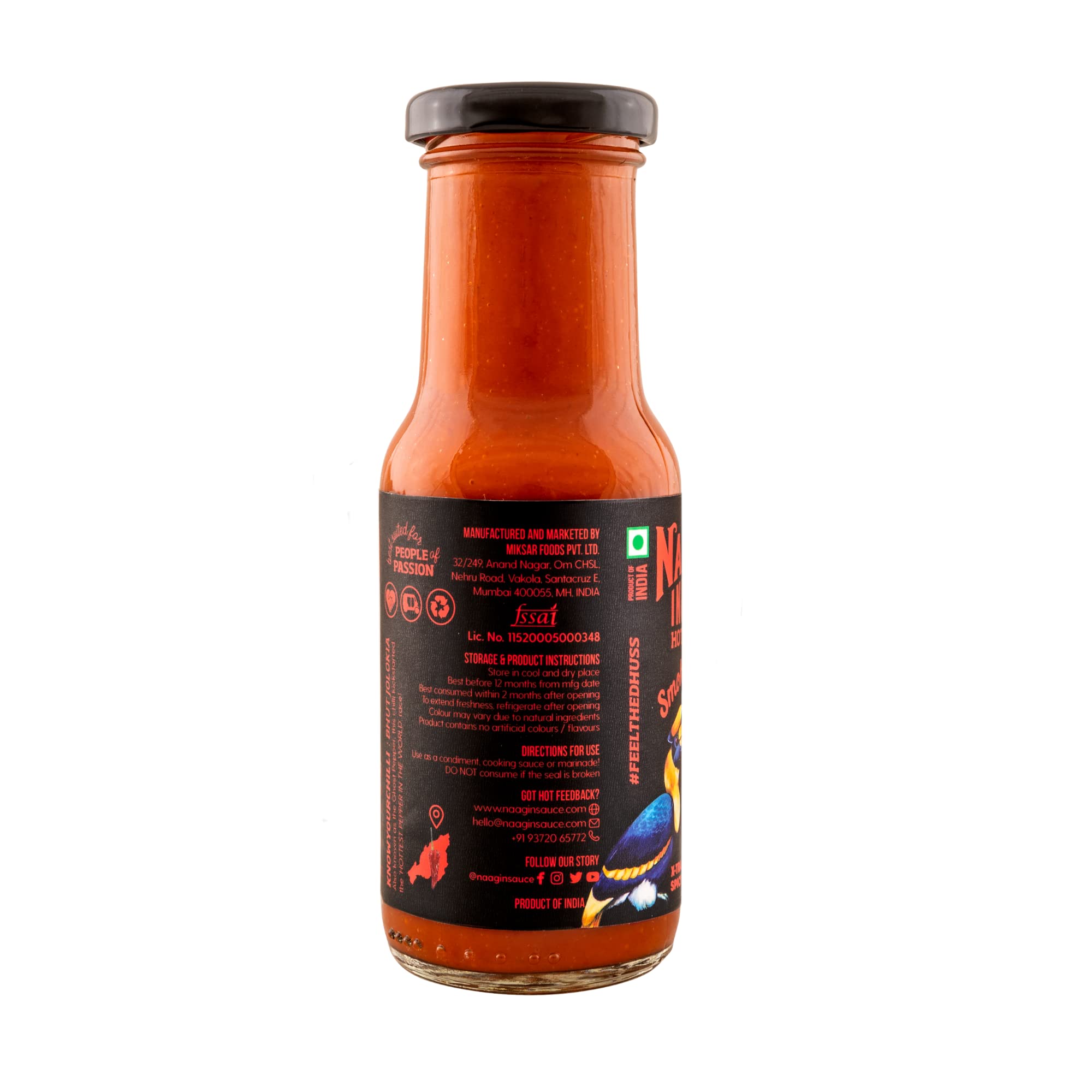 NAAGIN Indian Hot Sauce – Smoky Ghost (230g, 8.11 oz) | Ghost Pepper Sauce | Extra Spicy | Instant Taste Upgrade | 100% Vegan | No Artificial Colour & Flavours | Made in India