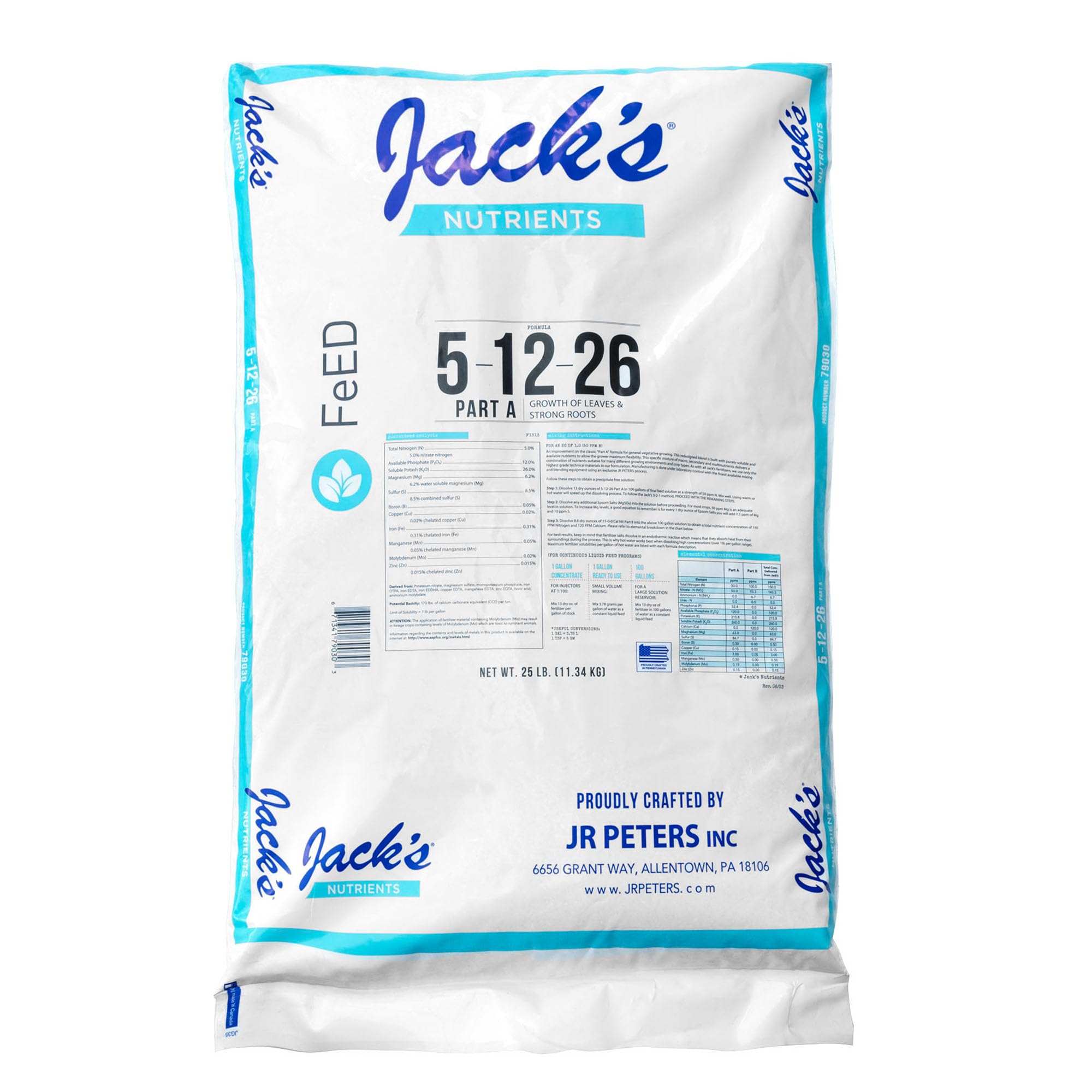 Jack's Classic Nutrients Hydroponic 5-12-26 Professional Fertilizer Part A, 25 lbs
