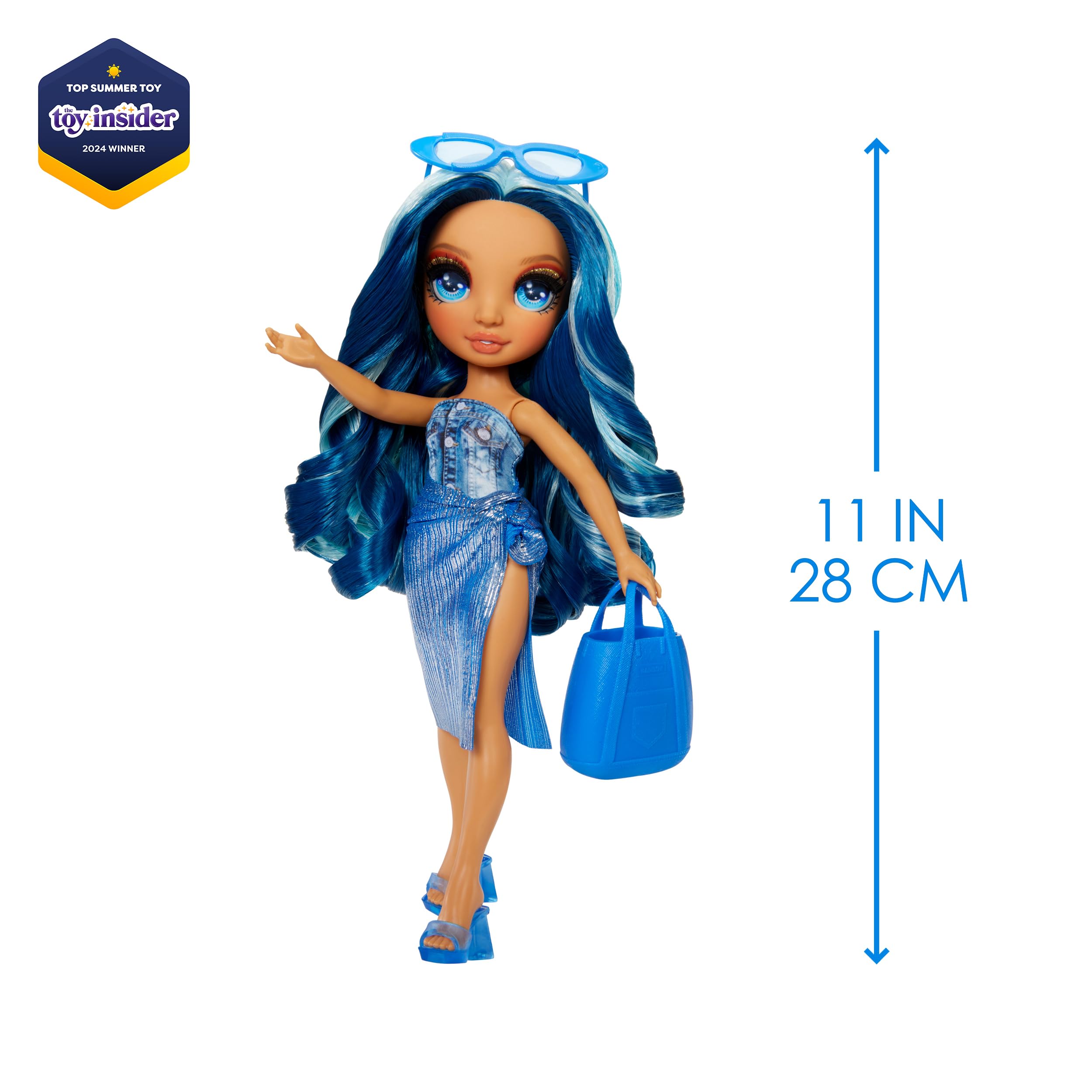 Rainbow High Swim & Style Skyler, Blue 11" Fashion Doll with Shimmery Wrap to Style 10+ Ways, Removable Swimsuit, Sandals, Fun Play Accessories, Great Toy Gift for Girls Kids Ages 4-12 Years
