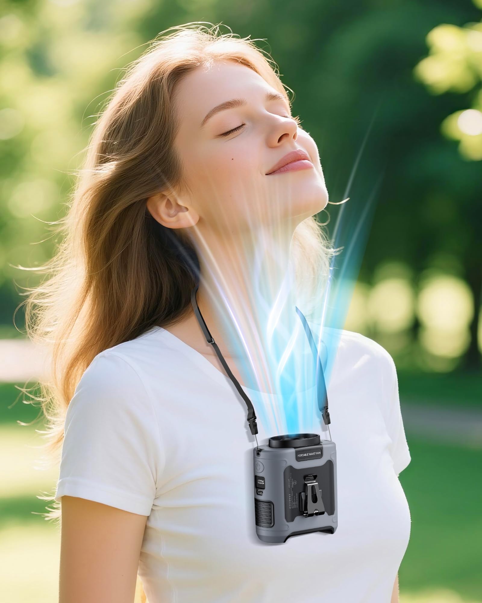 morsisho AI Portable Waist Fan Rechargeable 10000mah Belt Shirt Clip On Fan For Body Cooling That Blow Cold Air 5 Speeds Flashlight Up To 40H