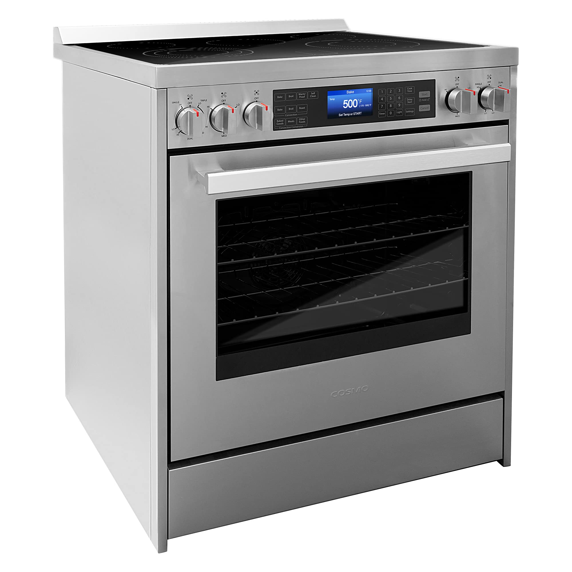 COSMO COS-305AERC 30 in. Vista Collection 5 cu. ft. Electric Ceramic Glass Range, 5 Burner Elements, Convection Oven, Stainless Steel