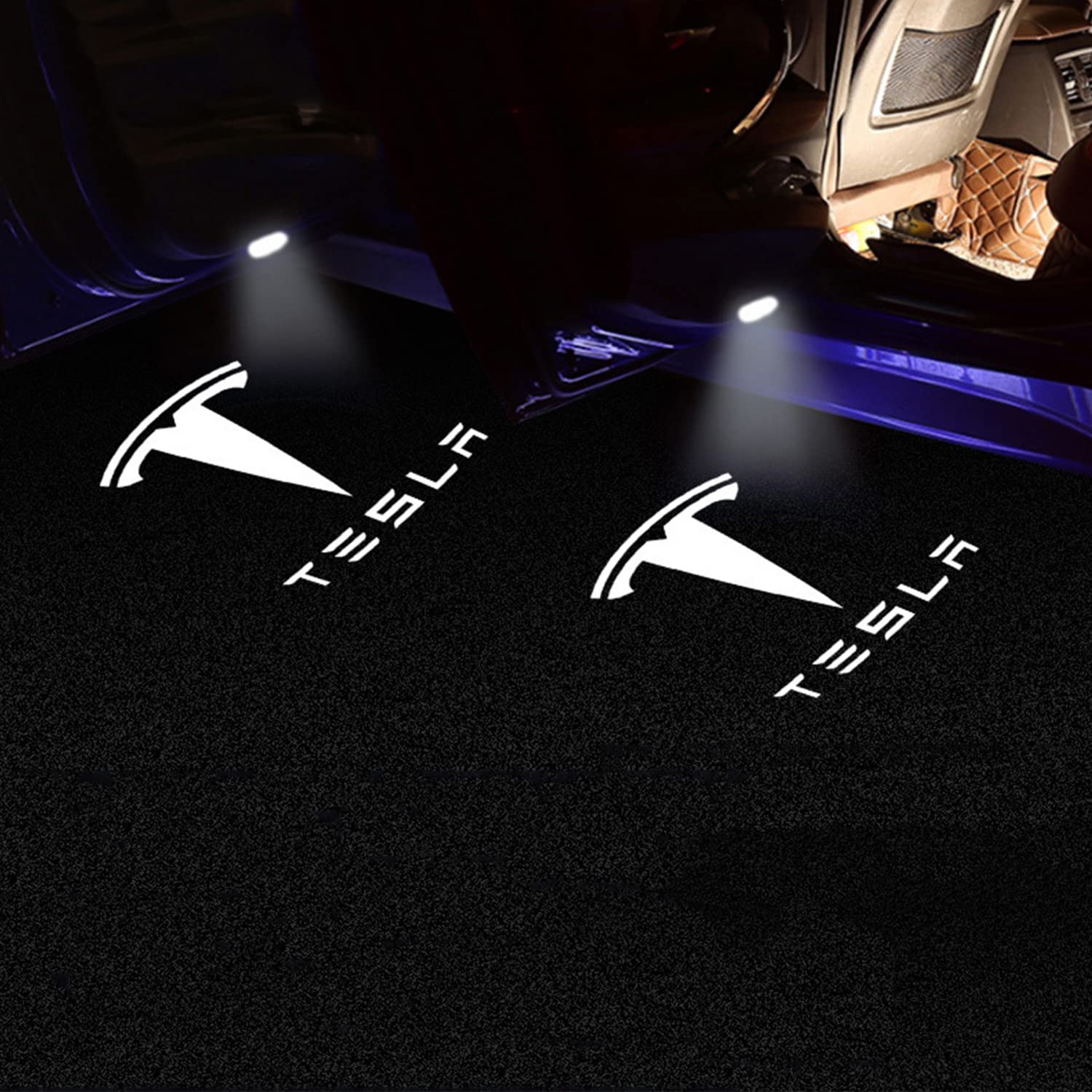 Meagkka Car Door Lights for Model S/3/X/Y Logo Projector 4 Pack Tesla Puddle Lights LED Welcome Lights Ghost Shadow for Model 3/S/Y/X Accessories