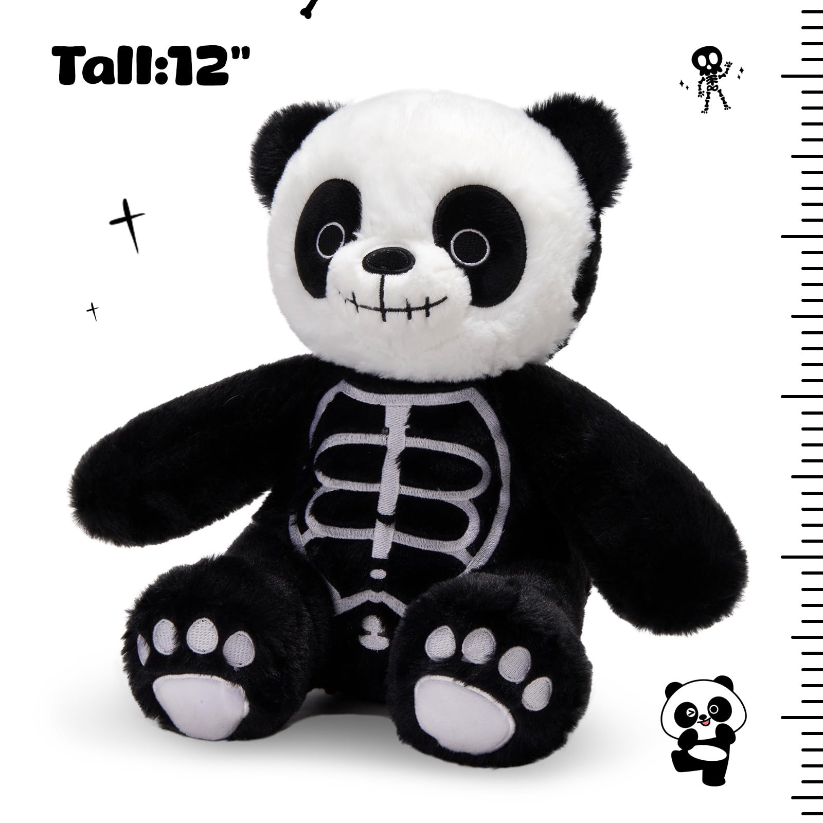 Houwsbaby 12" Skeleton Panda Spooky Stuffed Animal Big Panda Bear Plush Doll for Halloween, Easter, Christmas, or Birthday Gifts, Scary Cute Design