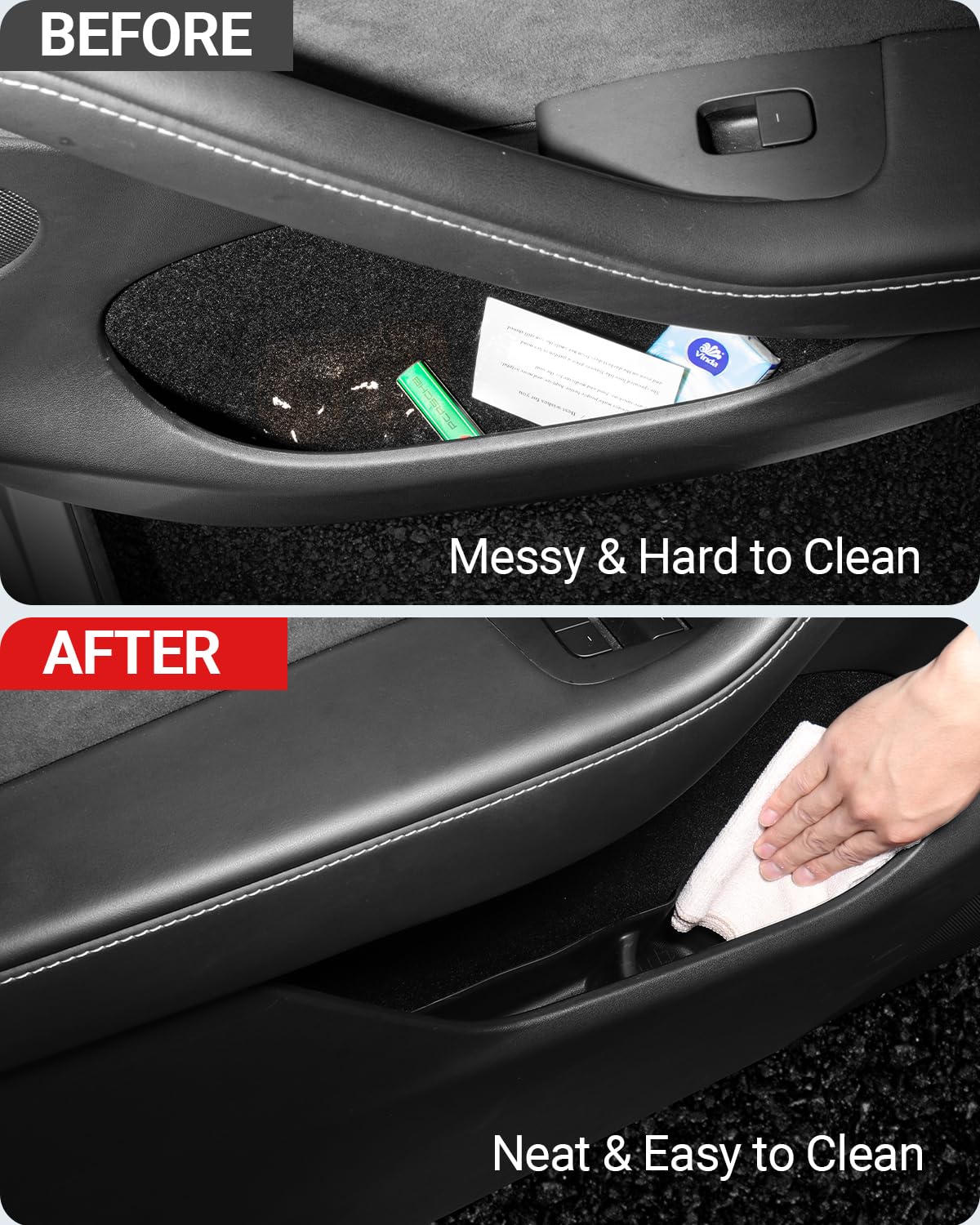 Basenor 4PCS Tesla Model Y Door Side Storage Box TPE Organizer Tray Front and Rear Door Slot Pockets Protector Accessories 2023 Upgrade