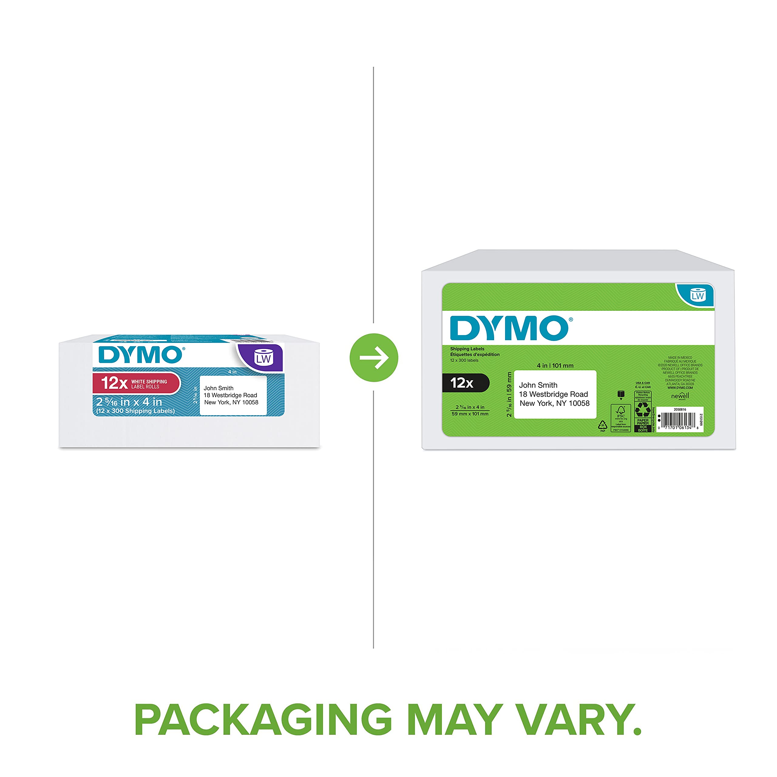 DYMO Authentic LabelWriter Standard Shipping Labels for LabelWriter Label Printers, White, 2-1/8'' x 4'' (30323), 6 Rolls of 220