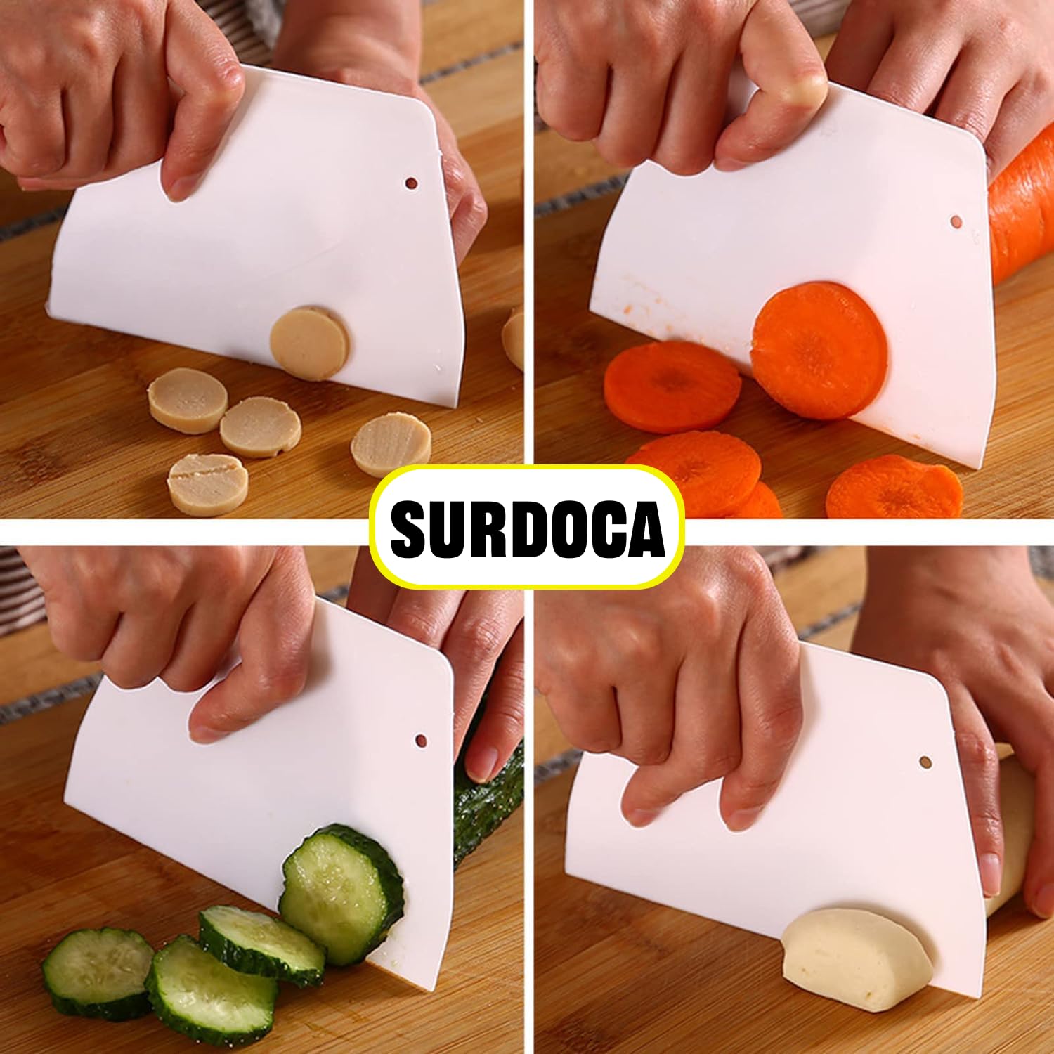 Dough Scraper Bench Scraper HARD - SURDOCA BPA Free PP Plastic Dough Cutter, Sharp Edge & Angles Dough Divider. Non-Slip Kitchen Baking Spatula Scraper, Cooking Lovers' Gift, Color: Blue+Green+White