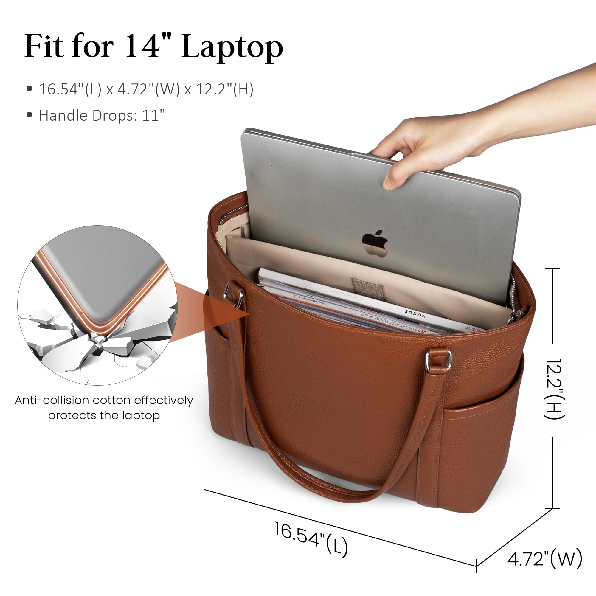 befen Soft Genuine Leather Tote Bag for Women, Ladies Work Purses Totes Bags Shoulder Handbag Purse with Compartments Cognac Brown