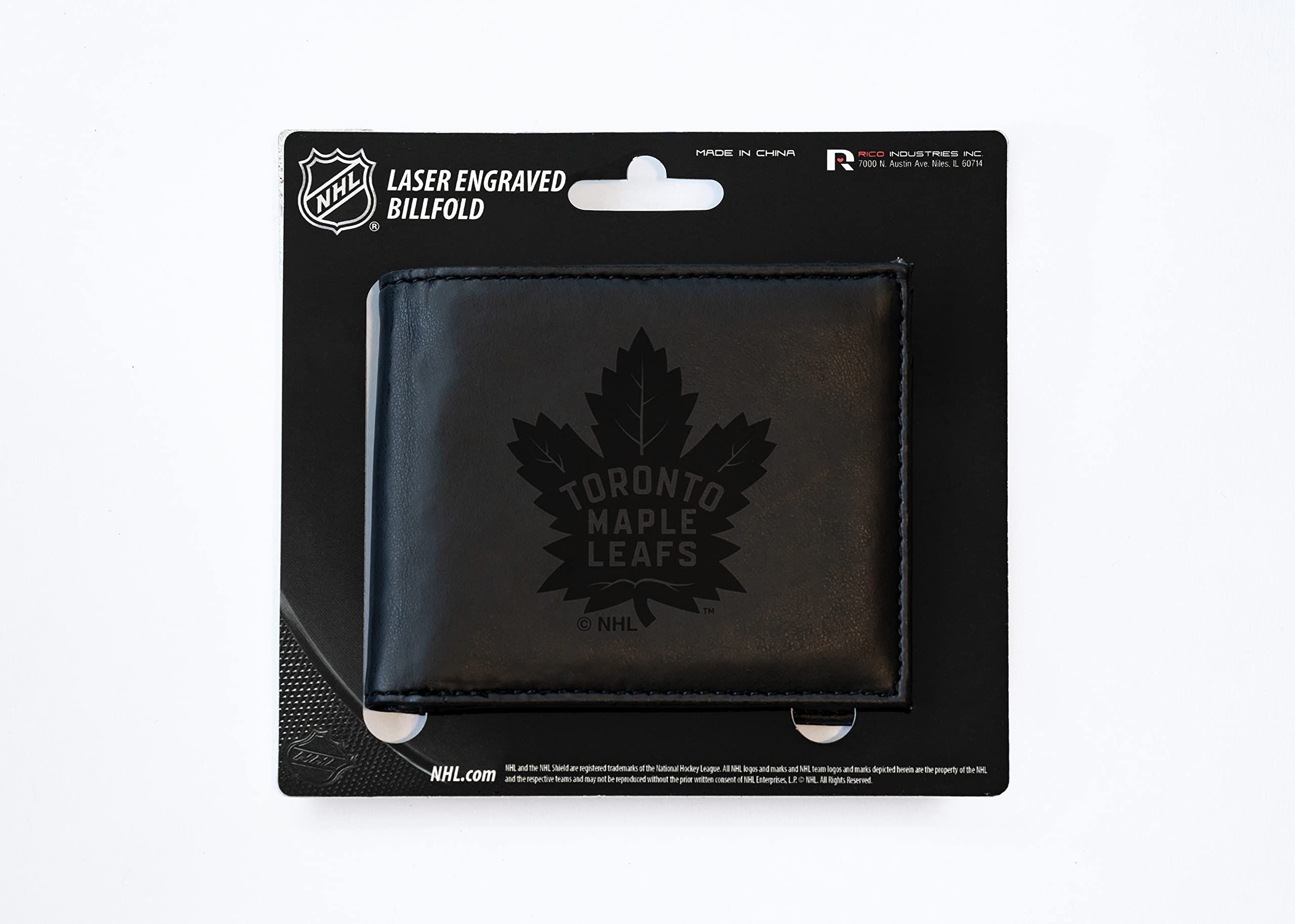 Rico Industries Laser Engraved Billfold Wallet, Toronto Maple Leafs, Black, 3.5 x 4.25-"