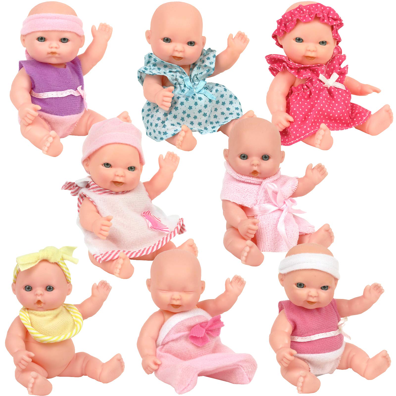 Click N' Play Small Baby Doll Set - Set of 8, 5" Small Toy - Nursery Playset Tiny Plastic Babies - Mini Baby Dolls for Girls Toddlers and Kids 3+ - Small Dolls