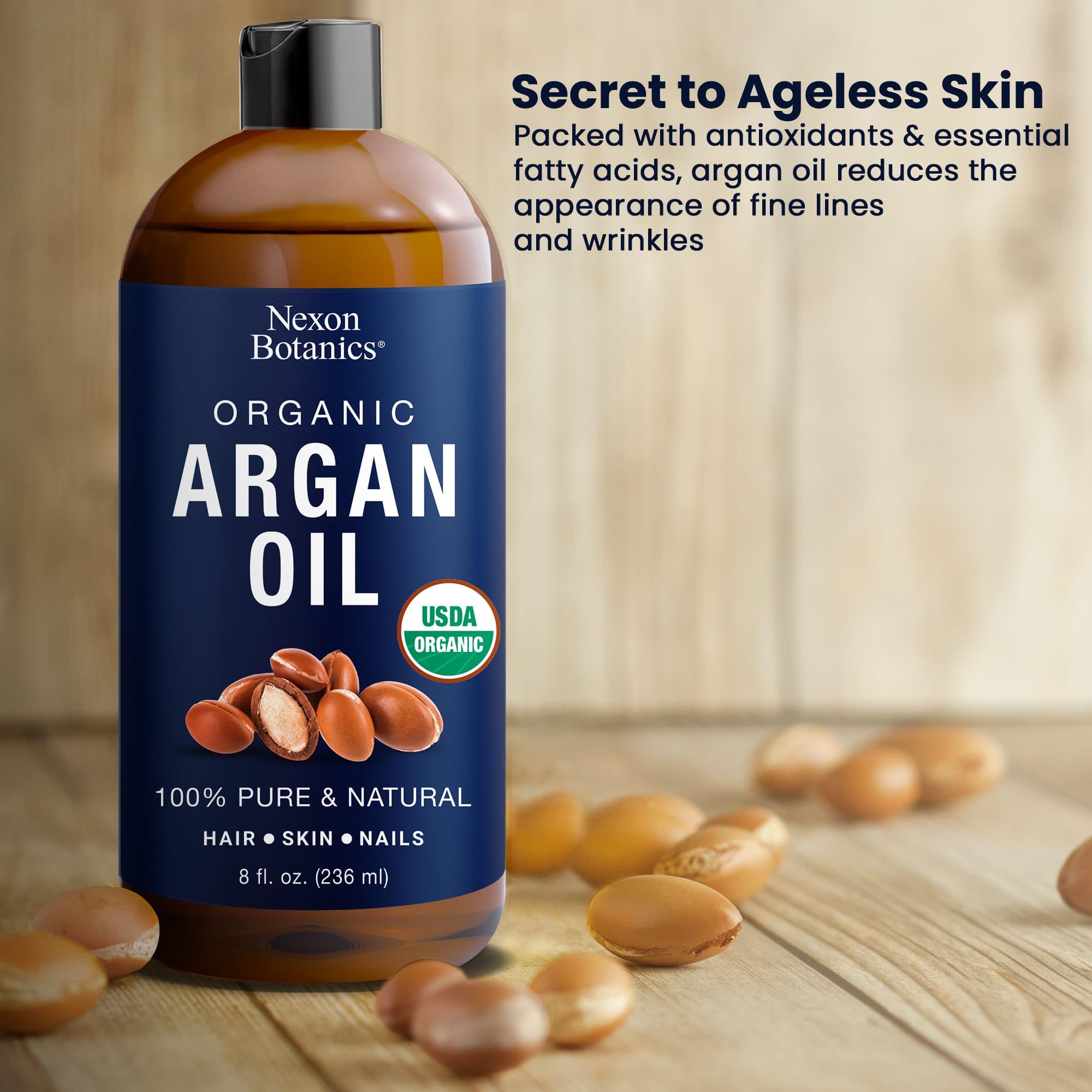 Organic Argan Oil for Skin 8 fl oz - Morocco Organic Argan Oil for Hair Growth - 100% Pure Argan Oil for Face, Body - Aceite de Argan