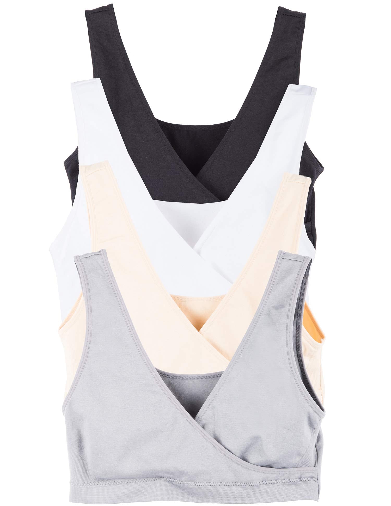 Caramel Cantina 4 Pack Nursing Maternity Women’s Sleep Comfort Bralette Bra (Large, Basics)