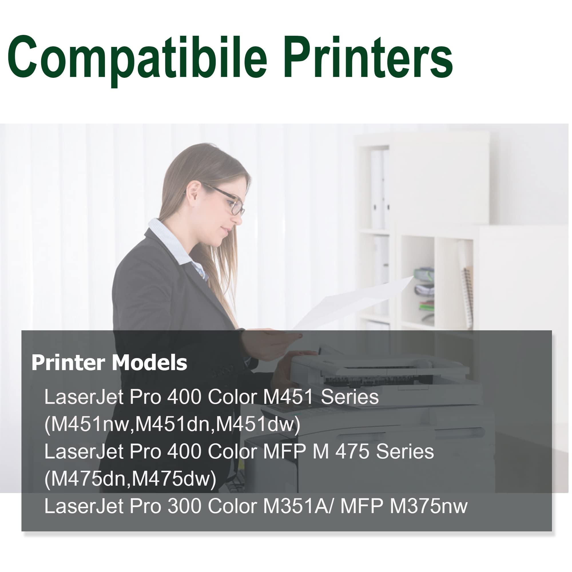 305A Black,Cyan,Magenta,Yellow Toner Cartridges 4 Pack for HP Laserjet Pro 400 Color M451dn M451nw M451dw MFP M475dw M475dn Pro 300 M375nw Toner