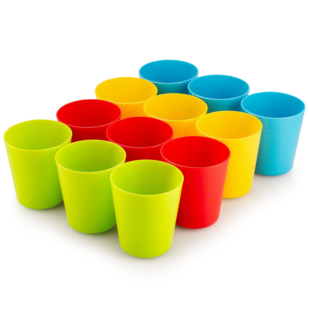 PLASKIDY Kids Plastic Cups, Set of 12, 8 oz, Unbreakable, Reusable, Dishwasher Safe, BPA-Free, Bright Colored Kids Tumblers