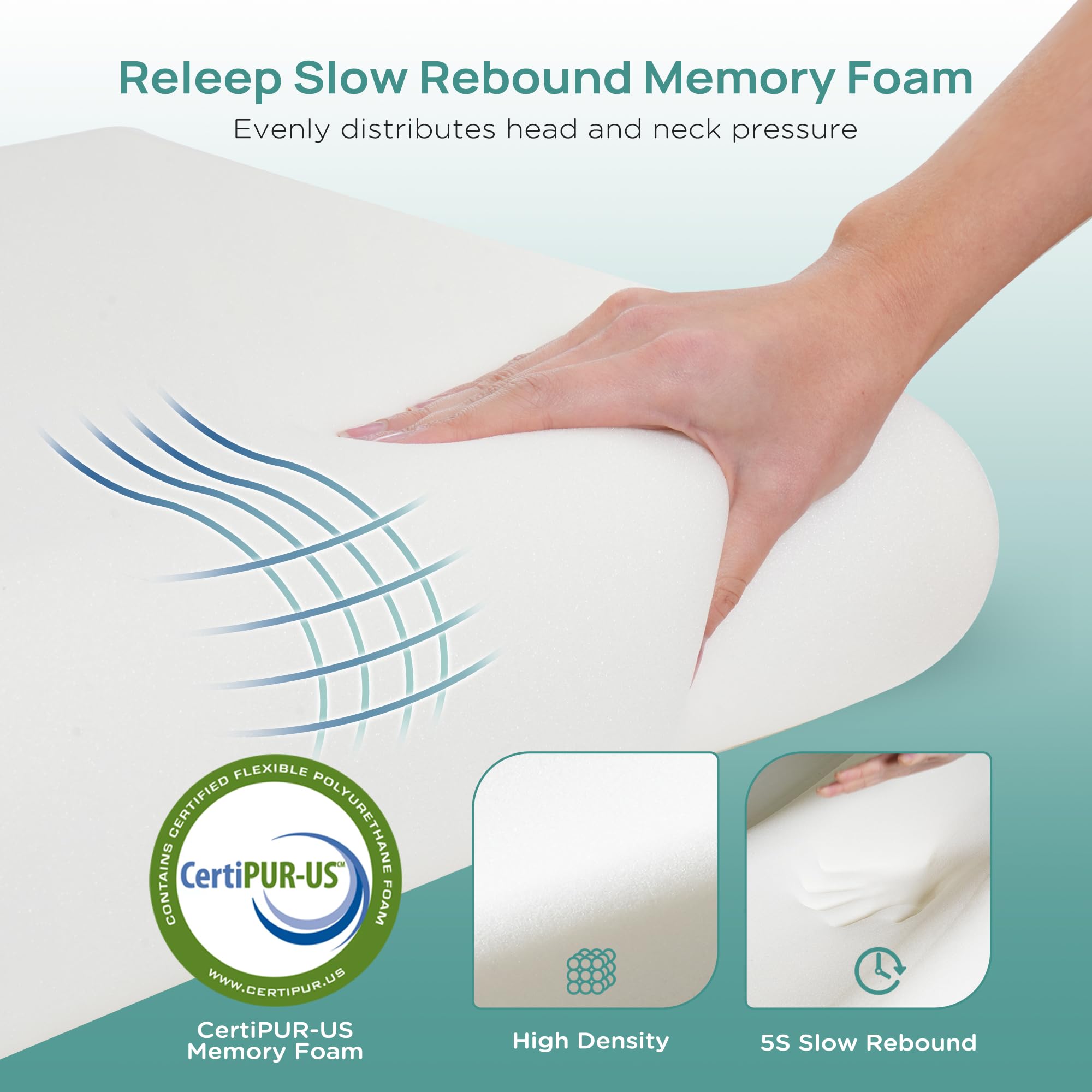 Releep Soft Cooling Memory Foam Pillow, Neck Pillow for Sleeping, Cervical Neck Pillow for Side Sleepers, Back Stomach Sleepers, Ergonomic Pillow for Neck Pain Relief, Orthopedic Deep Sleep Pillow