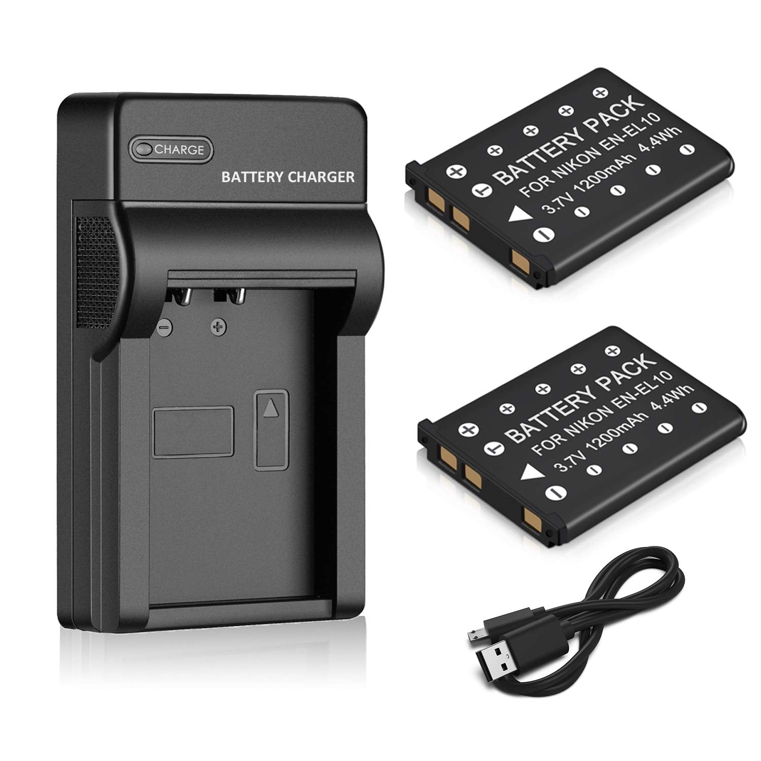 Mliepow 2 Pack EN-EL10 Battery and Micro USB Charger Compatible with Nikon Coolpix S60, S80, S200, S205, S220, S230, S500, S510, S520, S570, S600, S700, S3000, S4000 Digital Cameras, MH-63 Charger