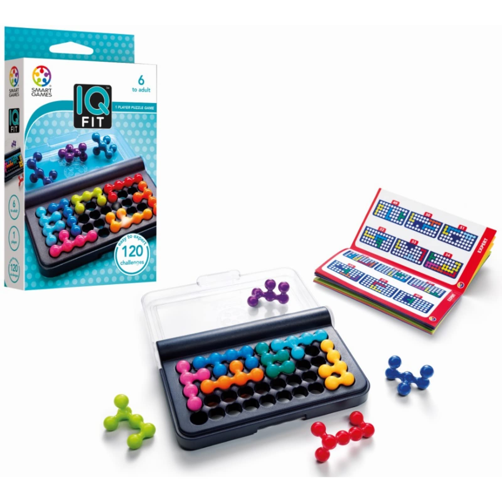 SmartGames IQ Fit - a fun 3D travel game for ages 6-adult featuring 120 challenges