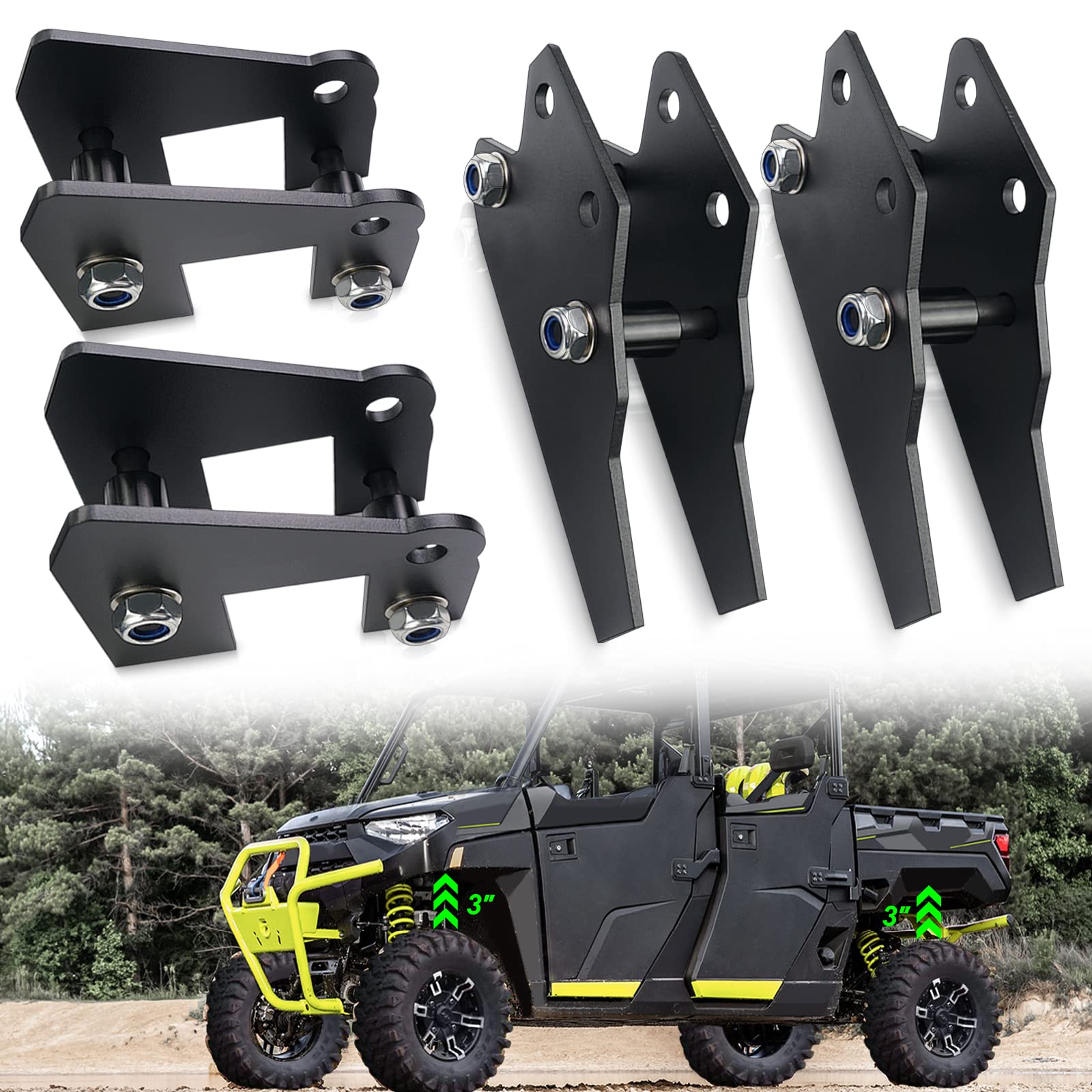 UTV Ranger Lift Kit - StarknightMT 3" Ranger Front & Rear Bracket Lift Kit Compatible with Polaris Ranger 570 Fullsize/XP 570/XP 900/ XP 1000/1000 Diesel 2013-2022