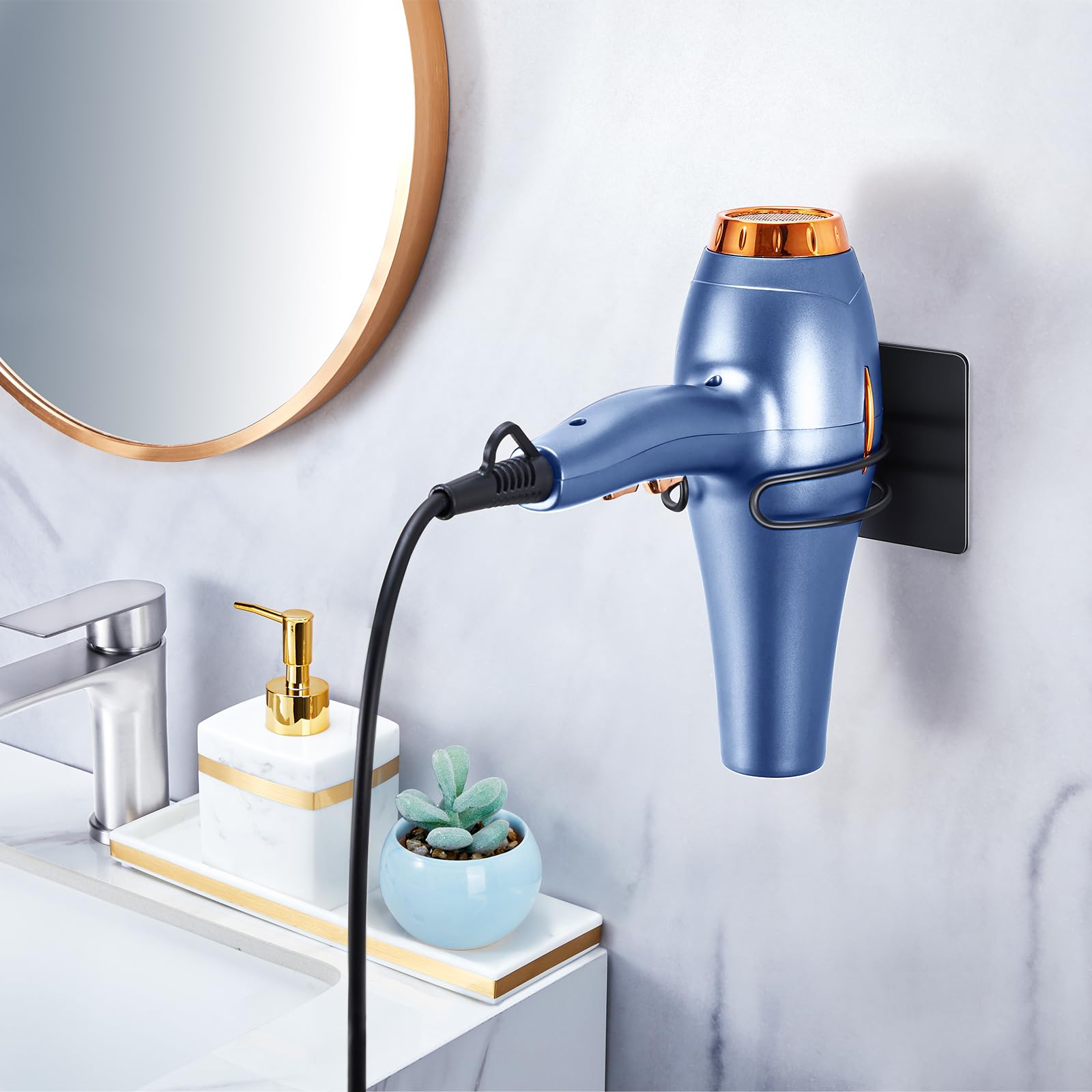 LOXSUN Hair Dryer Holder Wall Mounted, Hairdryer Holder for Bathroom, Blow Dryer Holder, Hair Tool Organizer for Hair Dryer Hanger Storage, Adhesive Blow Dryer Organizer (Black)