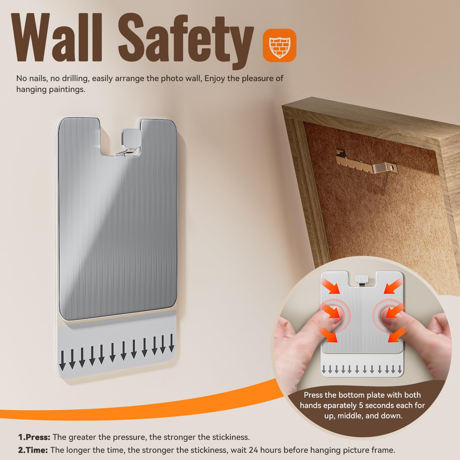 PHIXBEAR Metal Picture Frame Hangers No Damage to Wall Paint, 4 Pack Extra Large Picture Hanging Strips Hardware Kit, Damage Free Hanging, Picture Hooks Sawtooth Picture Wall Hangers Without Nails