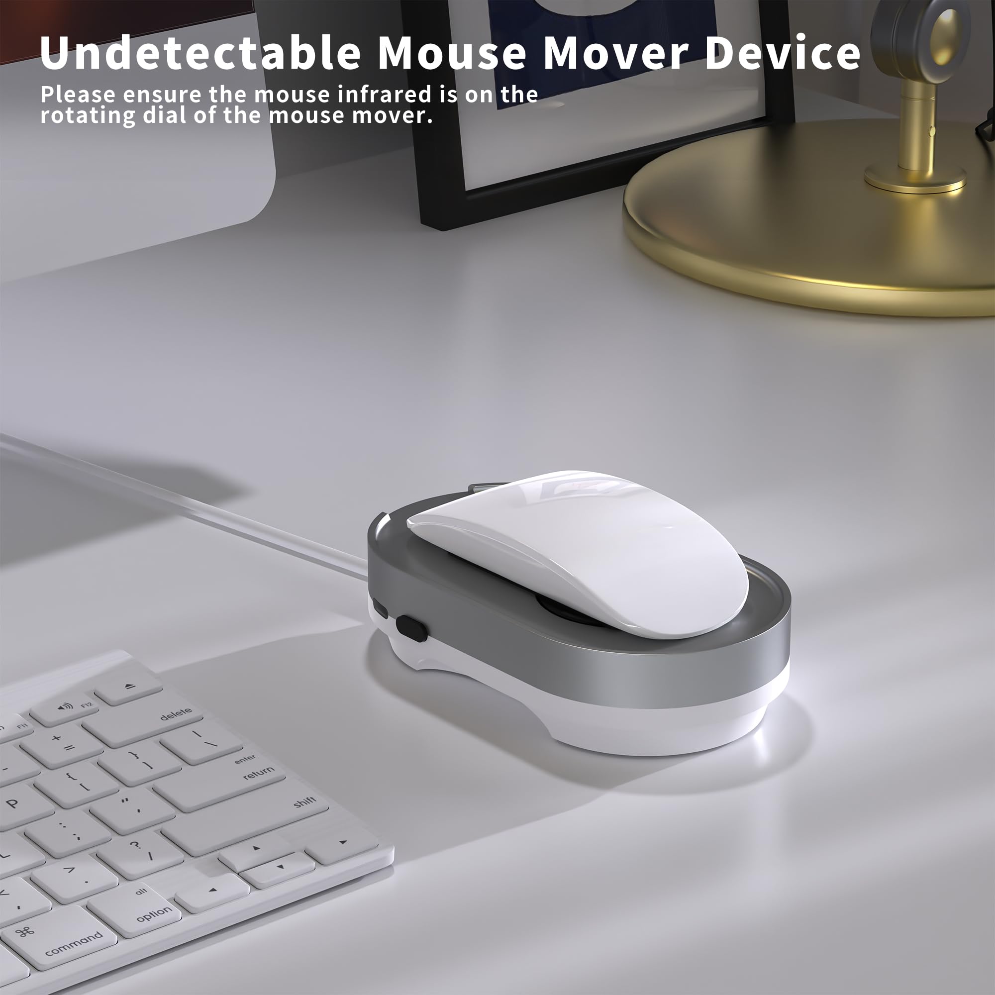 Jerryrun Mouse Jiggler, Undetectable Mouse Mover Device Wiggler Shaker with Drive Free USB Cable and USB Adapter, Physical Automatically Mouse Movement, Keep PC Screen Active, Silver