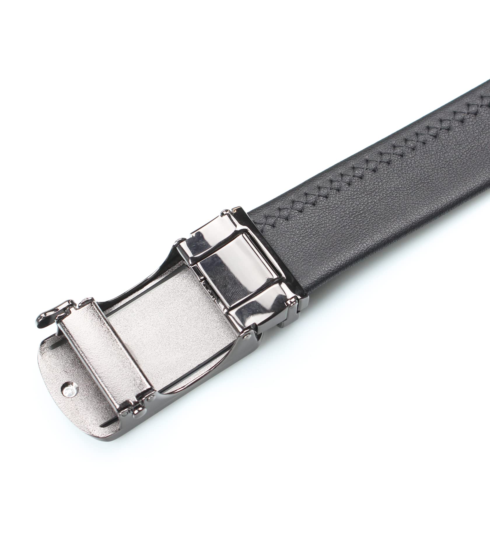 Bullko Mens Ratchet Adjustable Click Dress Golf Belt Casual Black Leather 1 3/8", Trim to Fit, 36