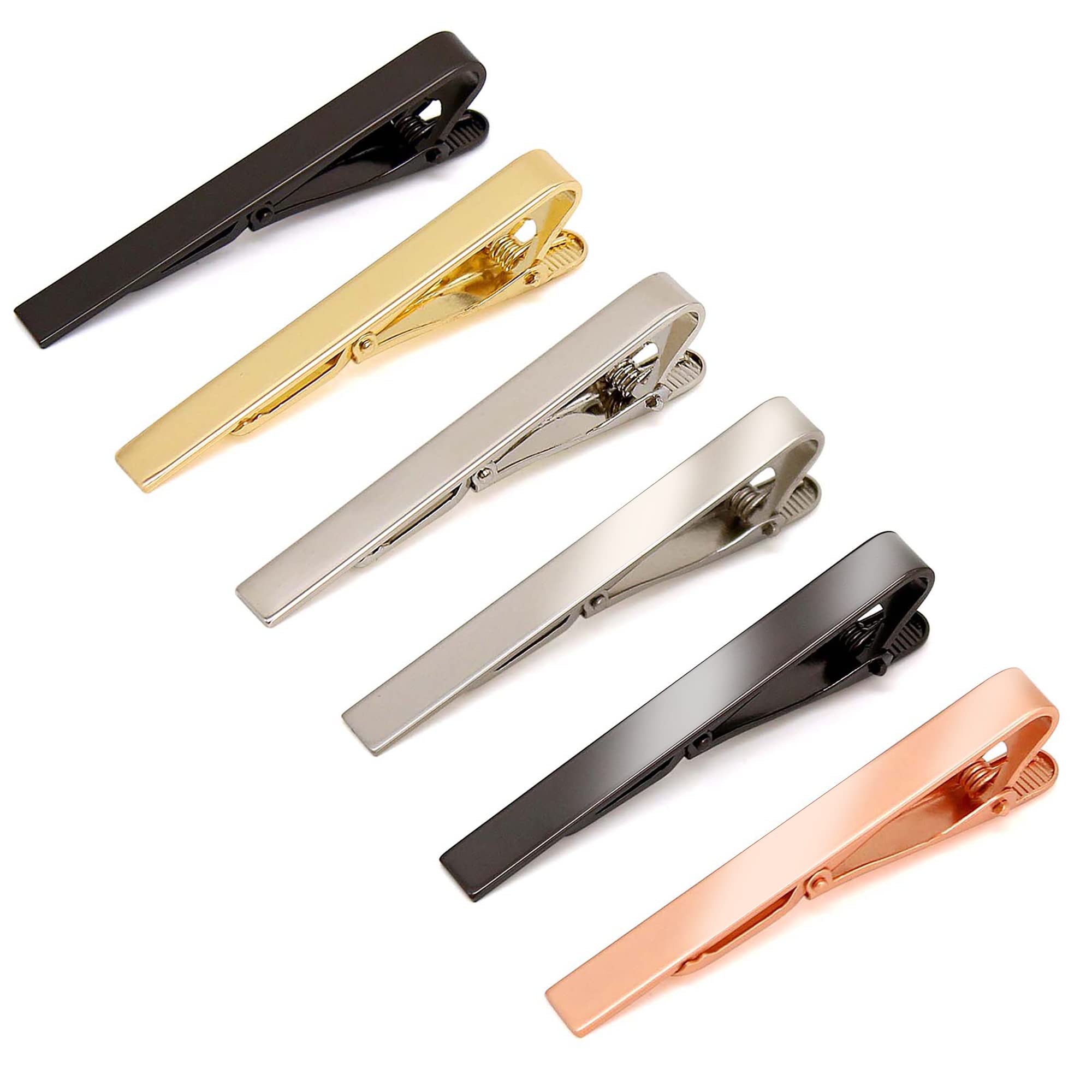 Tie Clips for Men, 6 PACK Tie Clip Set with Elegant Gift Box - Shiny & Matte Tie Clips Black, Silver, Gold Tie Bar Tie Pinch Tie Clasp. Nice Gift for Father, Husband, Boyfriend, Wedding (Classic 6PC)
