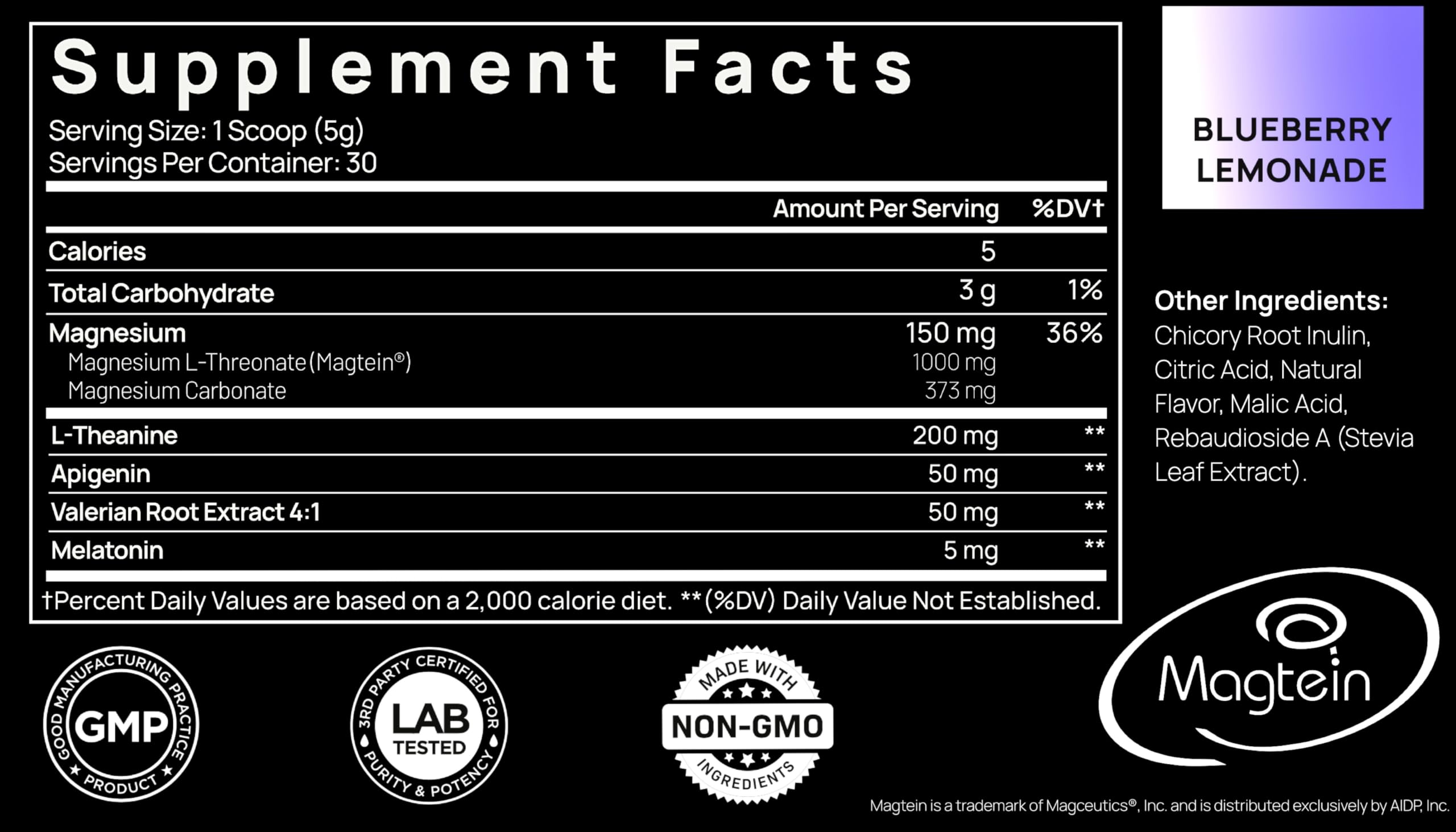 Magnesium L-Threonate Triple Sleep Drink w. Apigenin, Theanine, Melatonin - 5X Strength Magnesium for Sleep Magtein Magnesium Threonate Supplement Powder Natural Sleep Aid Adults + Cortisol Supplement
