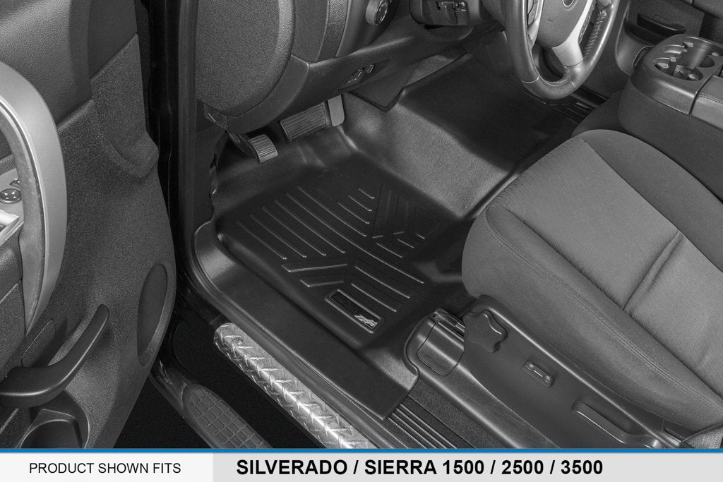 MAXLINER Floor Mats 1st Row Liner Set Black Compatible with 2007-2013 Silverado/Sierra 1500-2007-14 2500/3500 HD Crew or Extended Cab