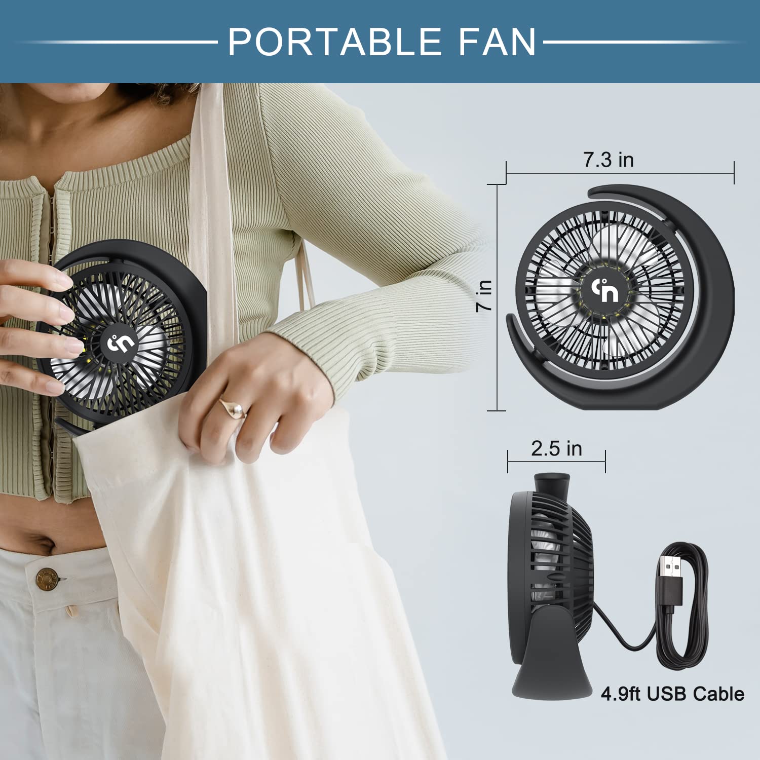 GagetElec USB Desk Fan with LED Night Lights,3 Speeds Desktop Fan,360°Rotation Strong Wind,Quiet Mini USB Cooling Fan Personal Table Fan for Home Office Desktop Office Table 5.3 Inch (T5-09)