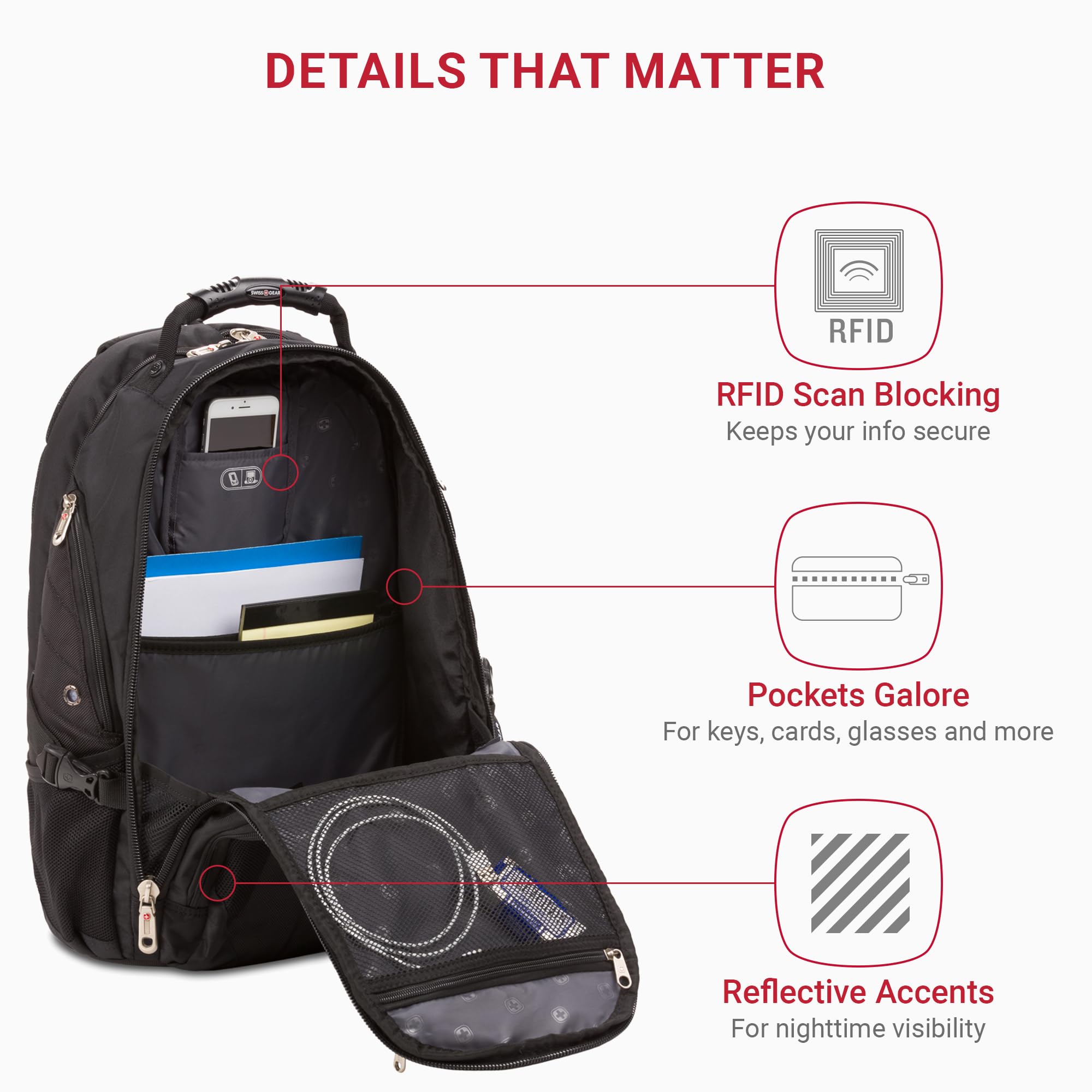SWISSGEAR 1900 ScanSmart TSA Laptop Backpack Fits 17 Inch Laptop with RFID Protection and Tablet Pocket, Black, 19-Inch
