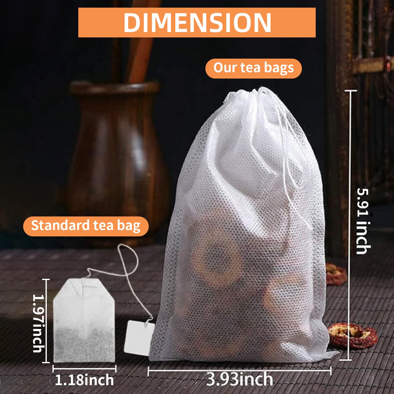 TamBee 100 Pack Disposable Tea Filter Bags Tea infusers 4" x 6" Empty Muslin Drawstring Seal Filter Tea Bags Drawstring Herb Loose Tea bag for Brew Tea Cold Brew Coffee(4" x 6" /10 x 15cm)