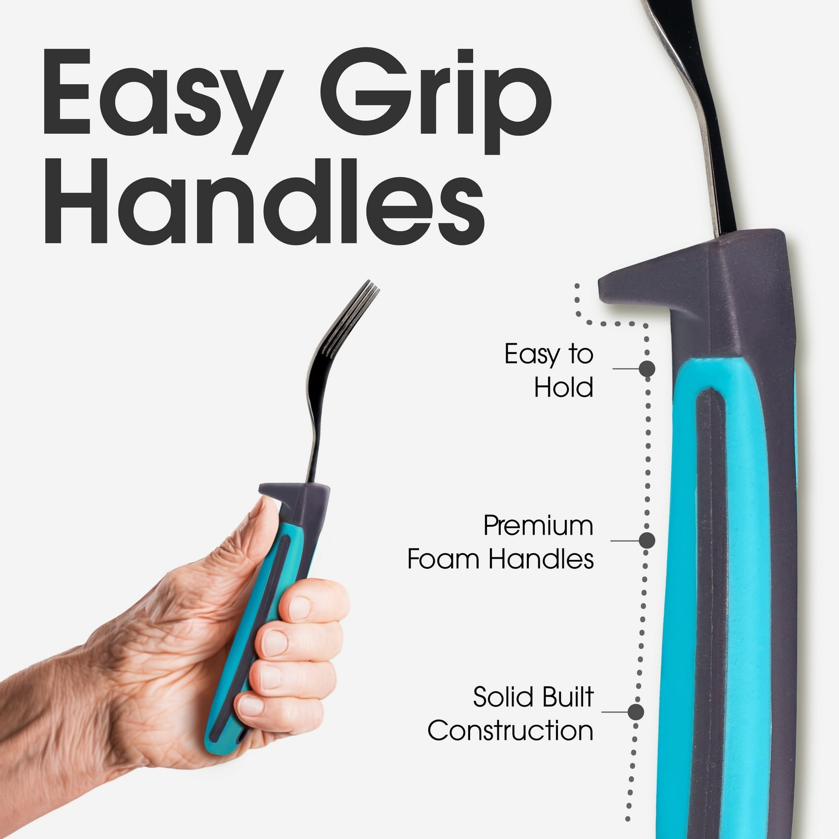 BunMo Adaptive Weighted Utensils Bundle - Utensils for Elderly, Arthritis, Weak Hand Grip & Handicapped - Stainless Steel - Weighted Utensils for Tremors and Parkinsons Patients