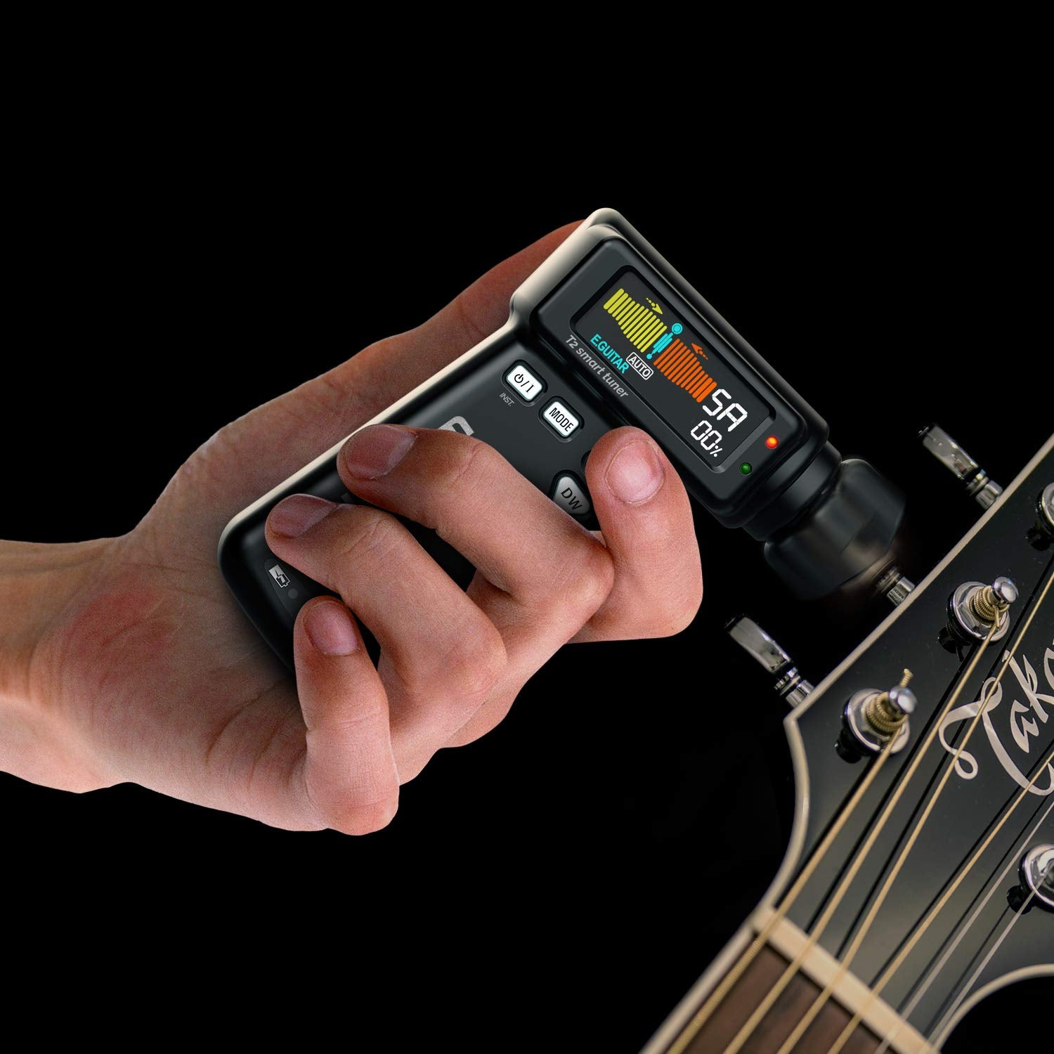 JOWOOM T2 Smart Automatic Guitar & Ukulele Tuner | Fast Acoustic Guitars Auto-Tuner With 180RPM Electric String Winder | Safe & Professional Grade Tuner For Ukuleles | USB Rechargeable Battery | Black