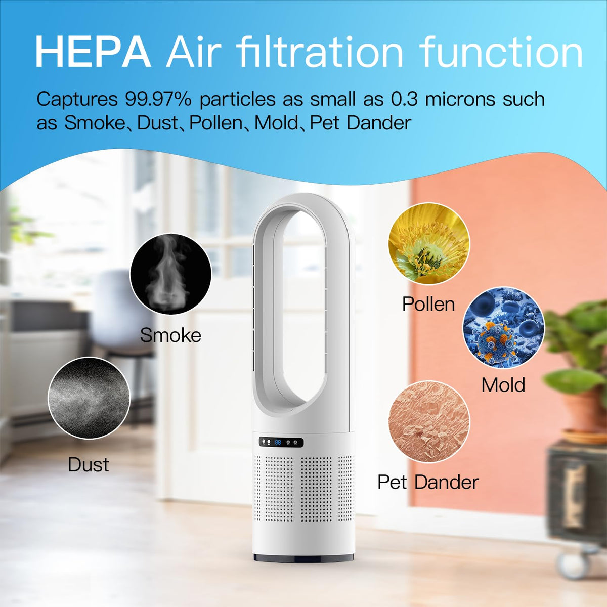 3 IN 1 Tower Fan, 31.5Inch Cooling & Heating Bladeless Fan, Floor Fan Combo 80° Oscillating with Remote, 8H Timer for Indoor, Bedroom, Home Office Room(White)