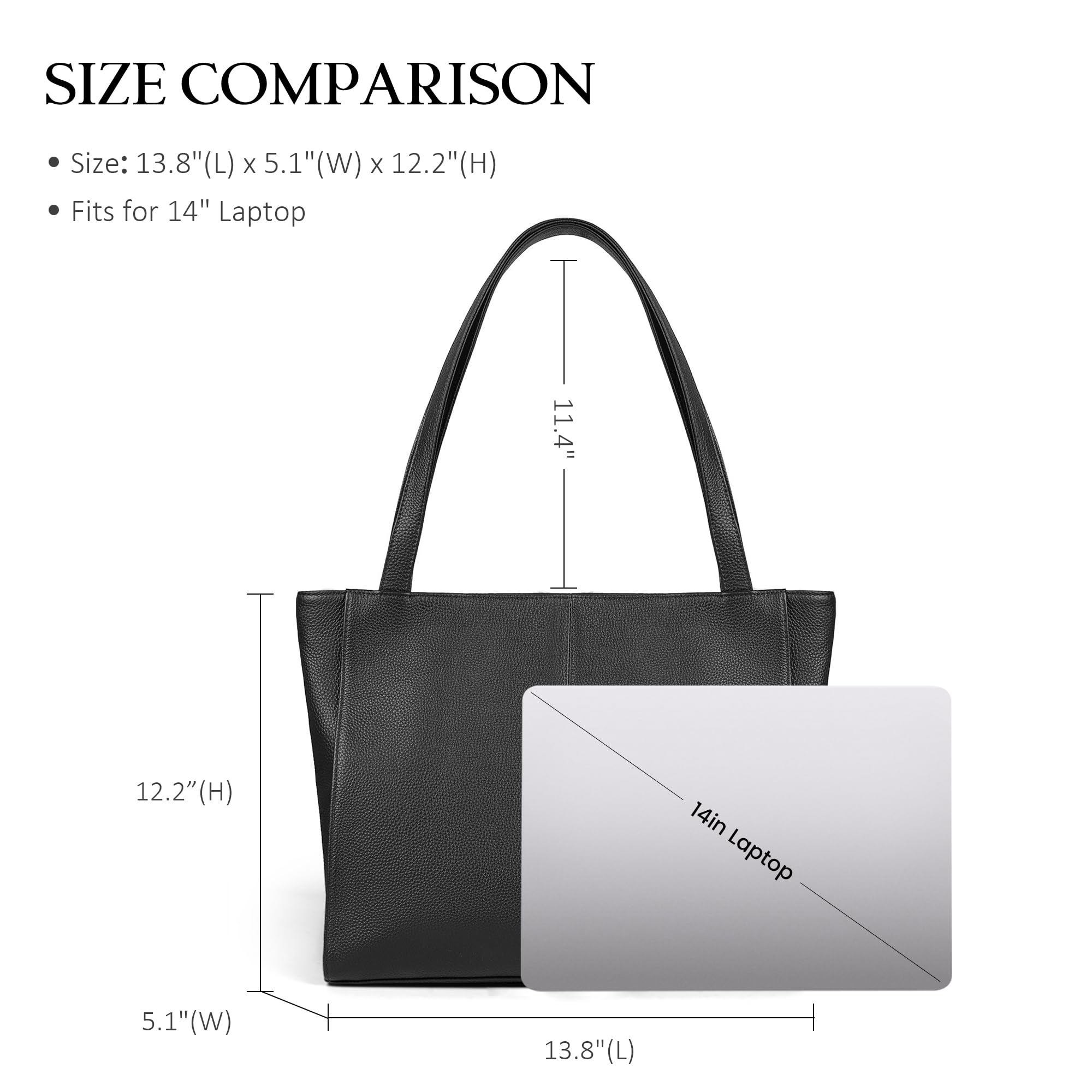 befen Black Genuine Leather Tote Bag for Women Work, Women's Leather Shoulder Bags Purses Satchel Handbags with Top Handles Work Purse
