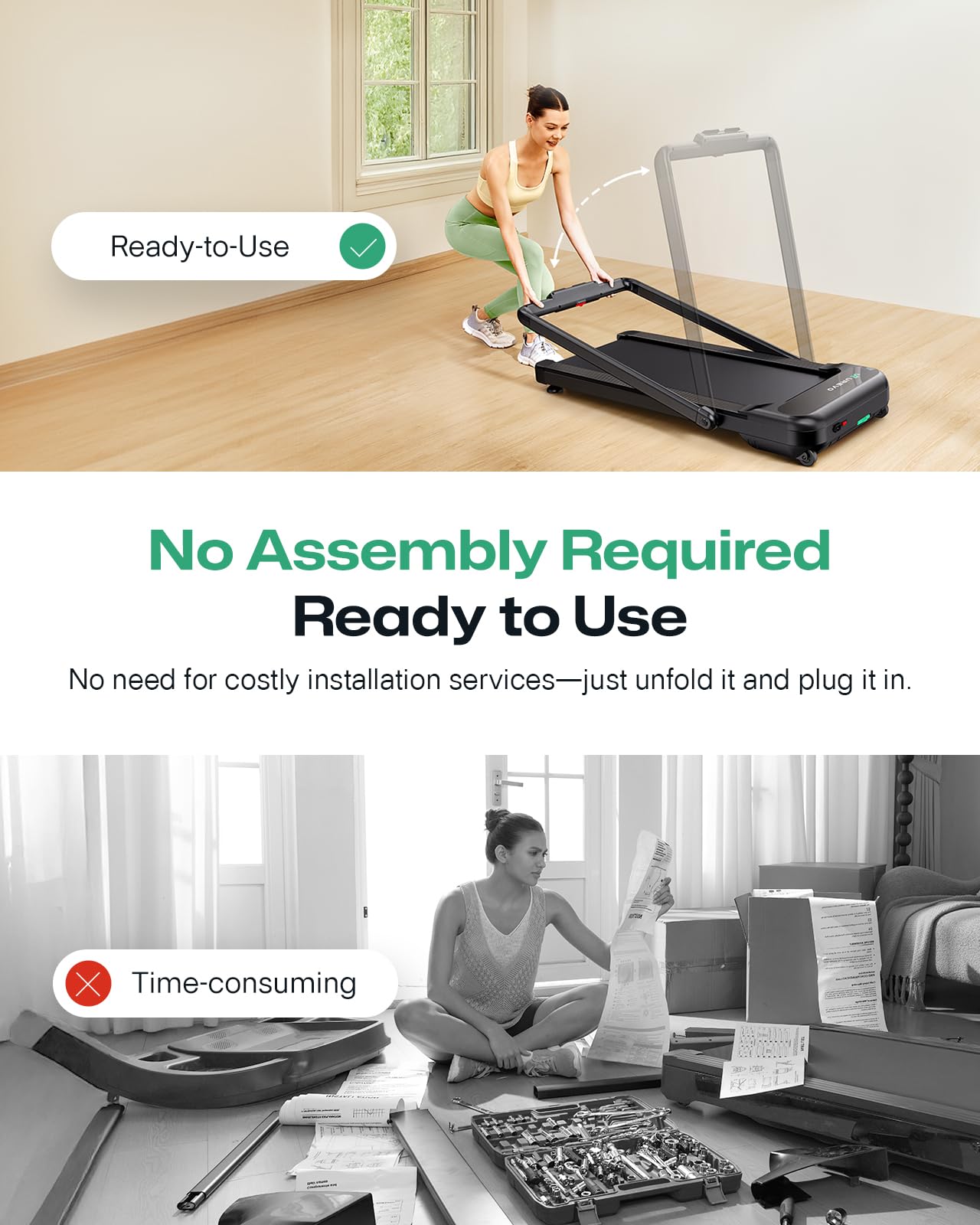 UREVO Smart Treadmill with 9% Incline, 3-in-1 Foldable Treadmill with Handle for Home/Office Fitness, Runner-Focused Design, 6 HIIT Programs & Auto Incline Follow Mode, 2 Display Screens, Plug & Play