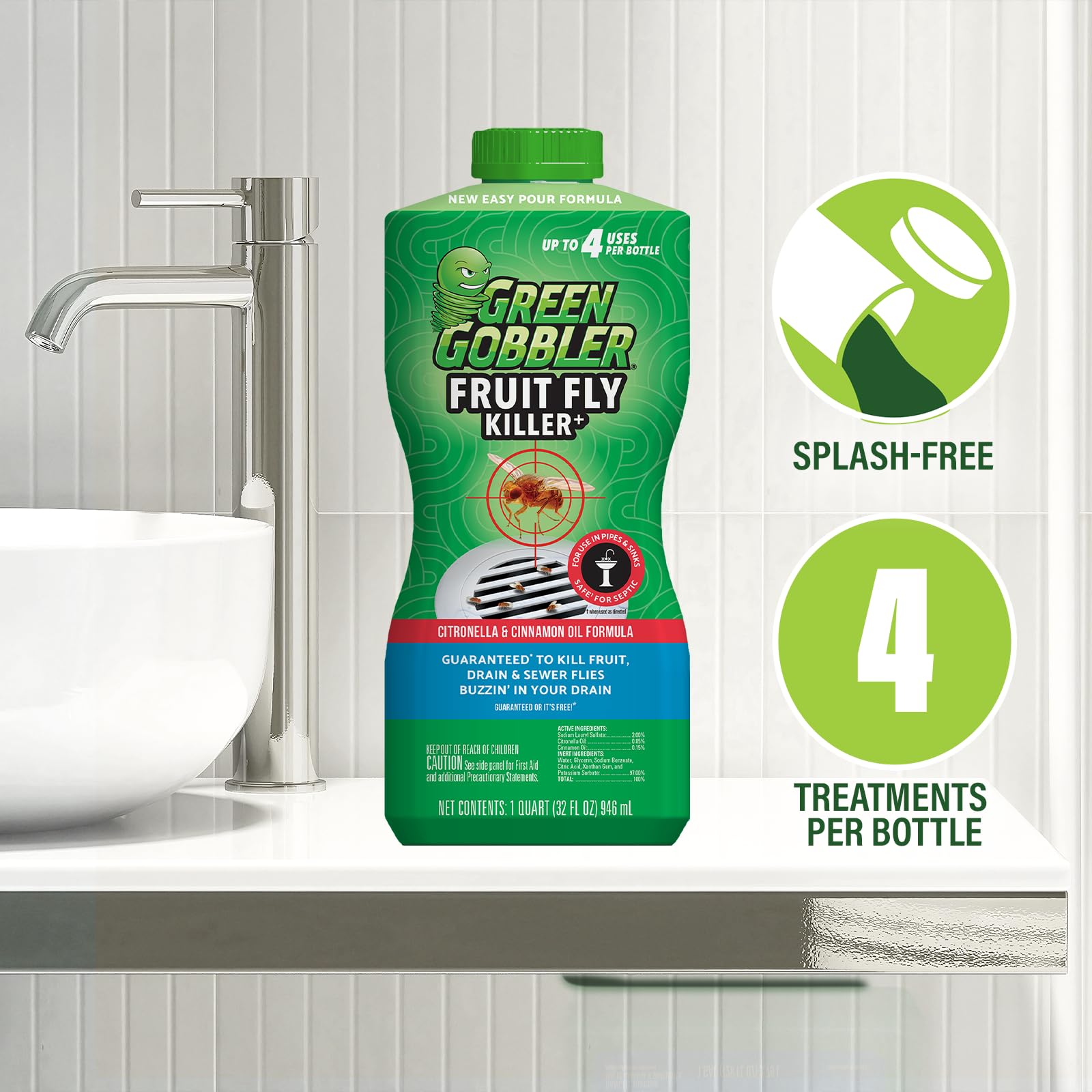 FRUIT FLY GOODBYE Gel Drain Treatment | Drain Fly Killer | Fruit Fly Killer | Drain Flies Treatment | Fruit Flies Treatment | Drain Fly & Fruit Fly Eliminator (32 oz)