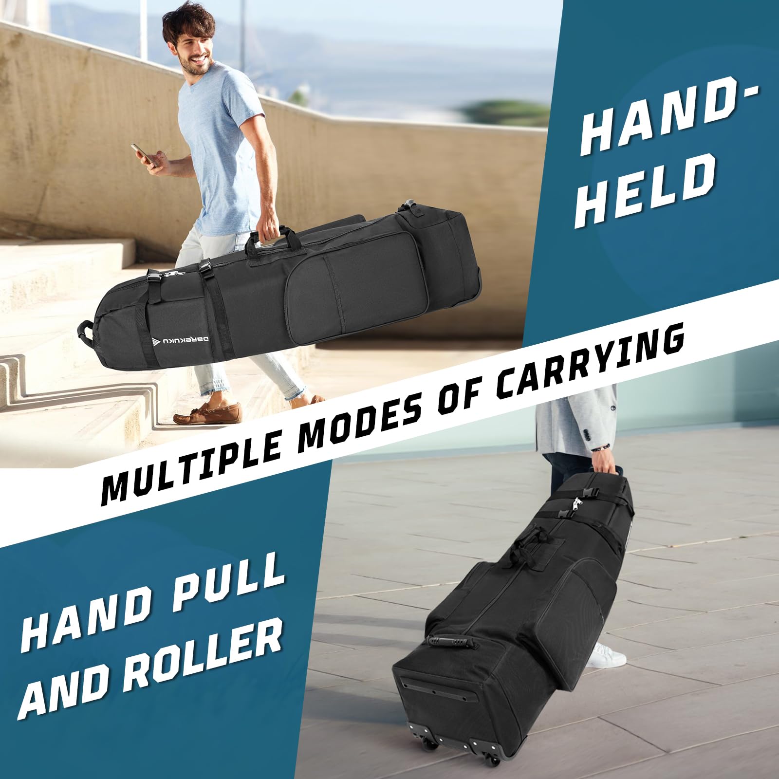 DAREKUKU Golf Travel Bag with Wheels, Portable Golf Club Travel Cover for Airlines, 4 Large Pockets,1200D Heavy Duty Wear-Resistant, Soft Sided Foldable Golf Travel Case for Easy Storage